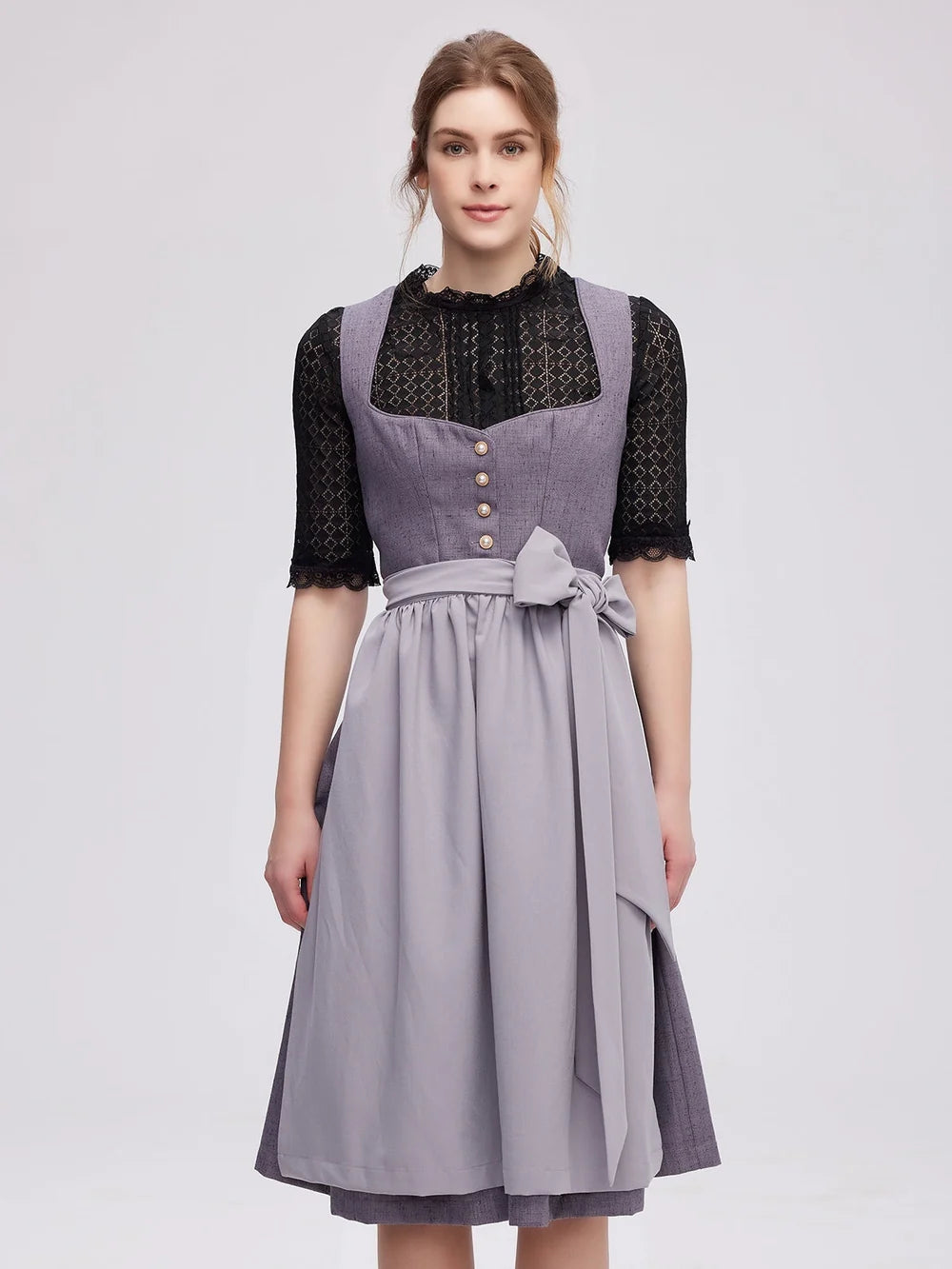 Modewunder: Dirndl samt günstig, grau Dirndl und damen Jacke olive