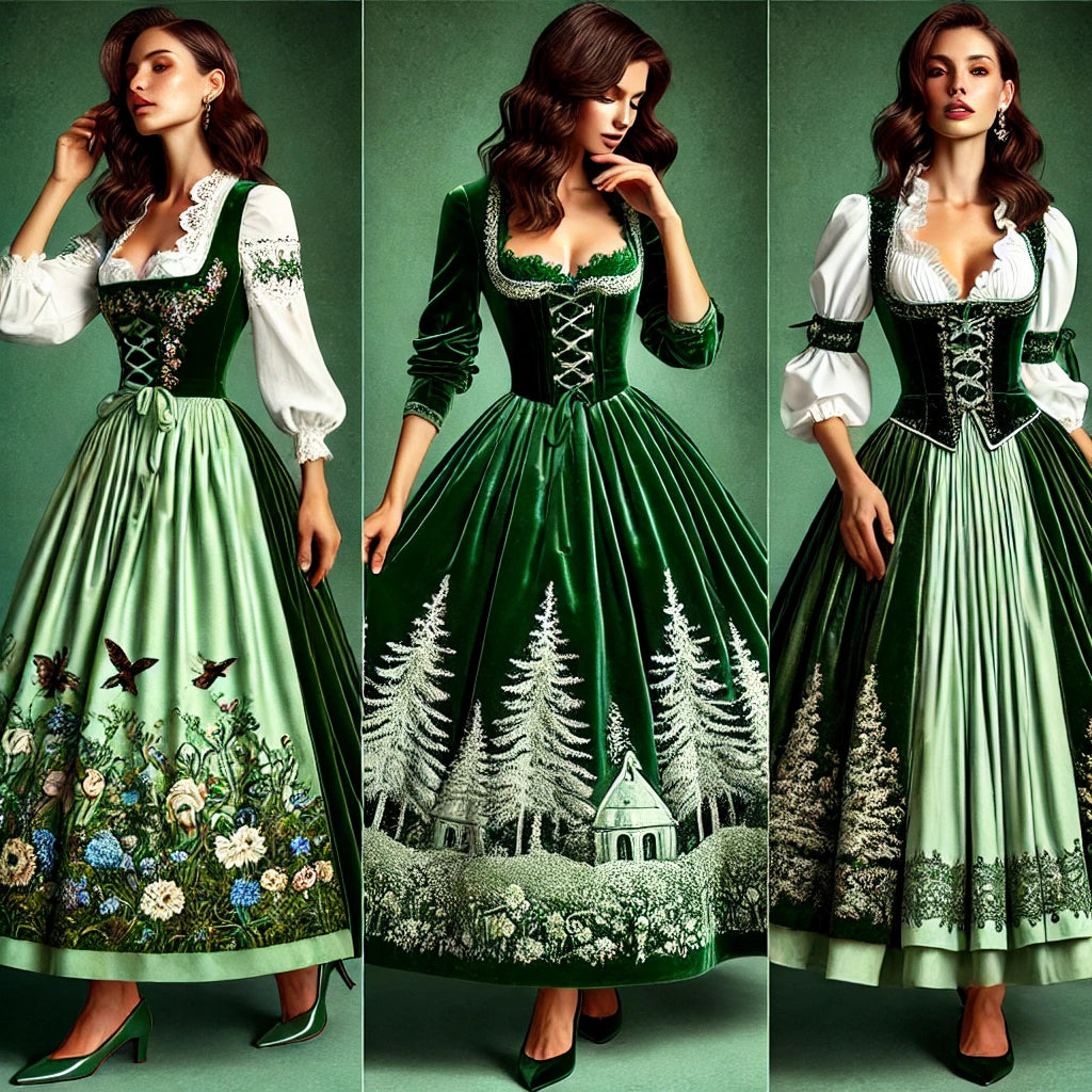 Die Schönheit von grünem Samtdirndl, Dirndl in Grün aus Samt und Samtdirndl im Sale