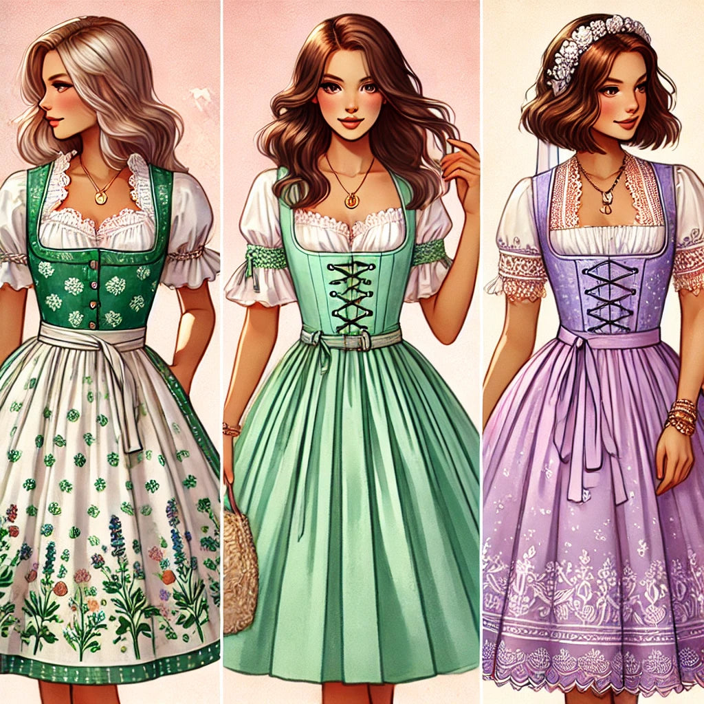 Die Schönheit von günstigen Dirndl mit Bluse, mintgrünem Dirndl und fliederfarbenem Dirndl