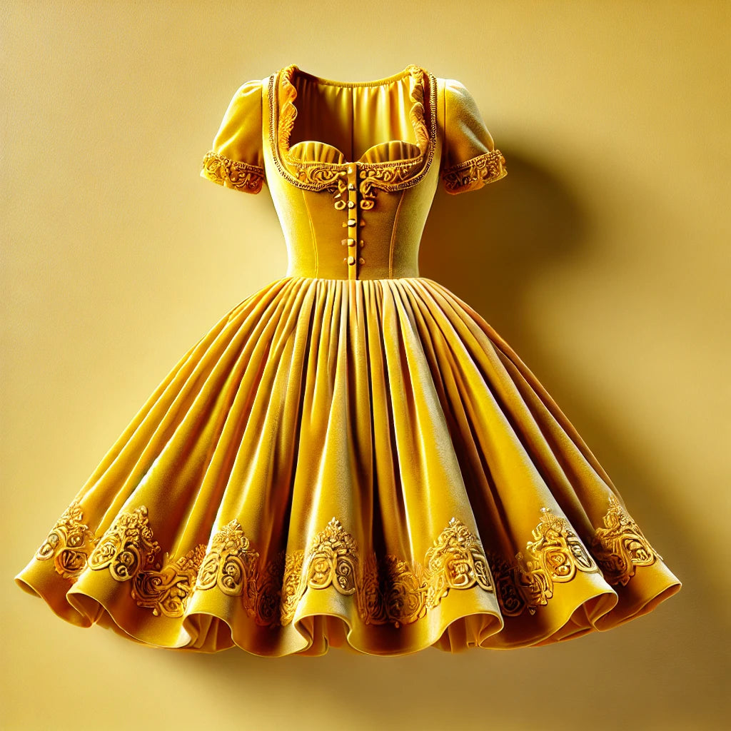 Die Magie der samtigen Dirndl in Lila, Gelb und Dunkelgrün