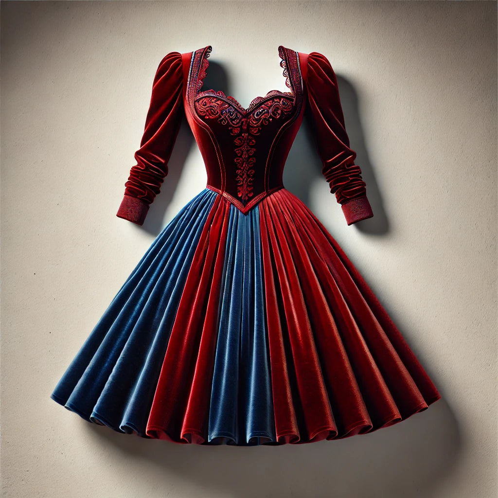 Samt Dirndl: Eleganz in Blau und Rot