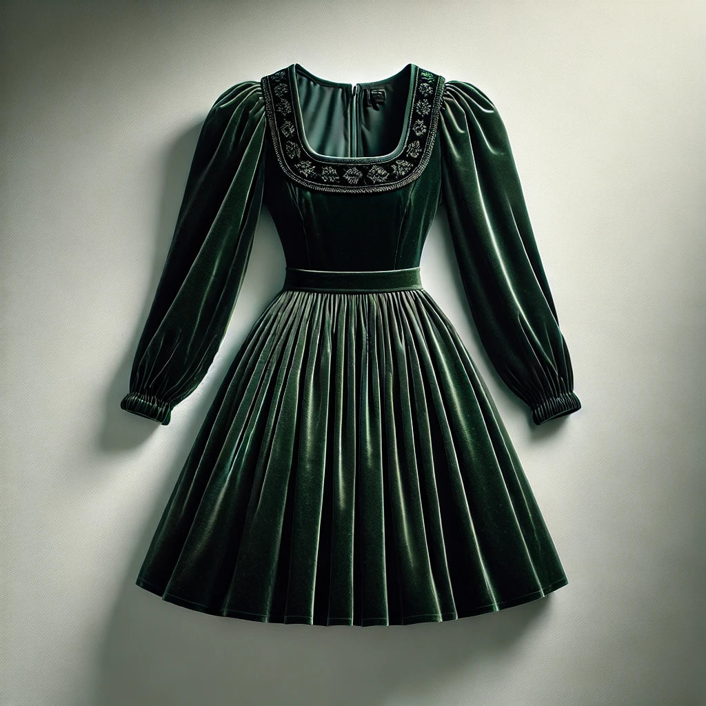 Dunkelgrünes Samt-Dirndl: Ein Kleid für Eleganz und Naturverbundenheit