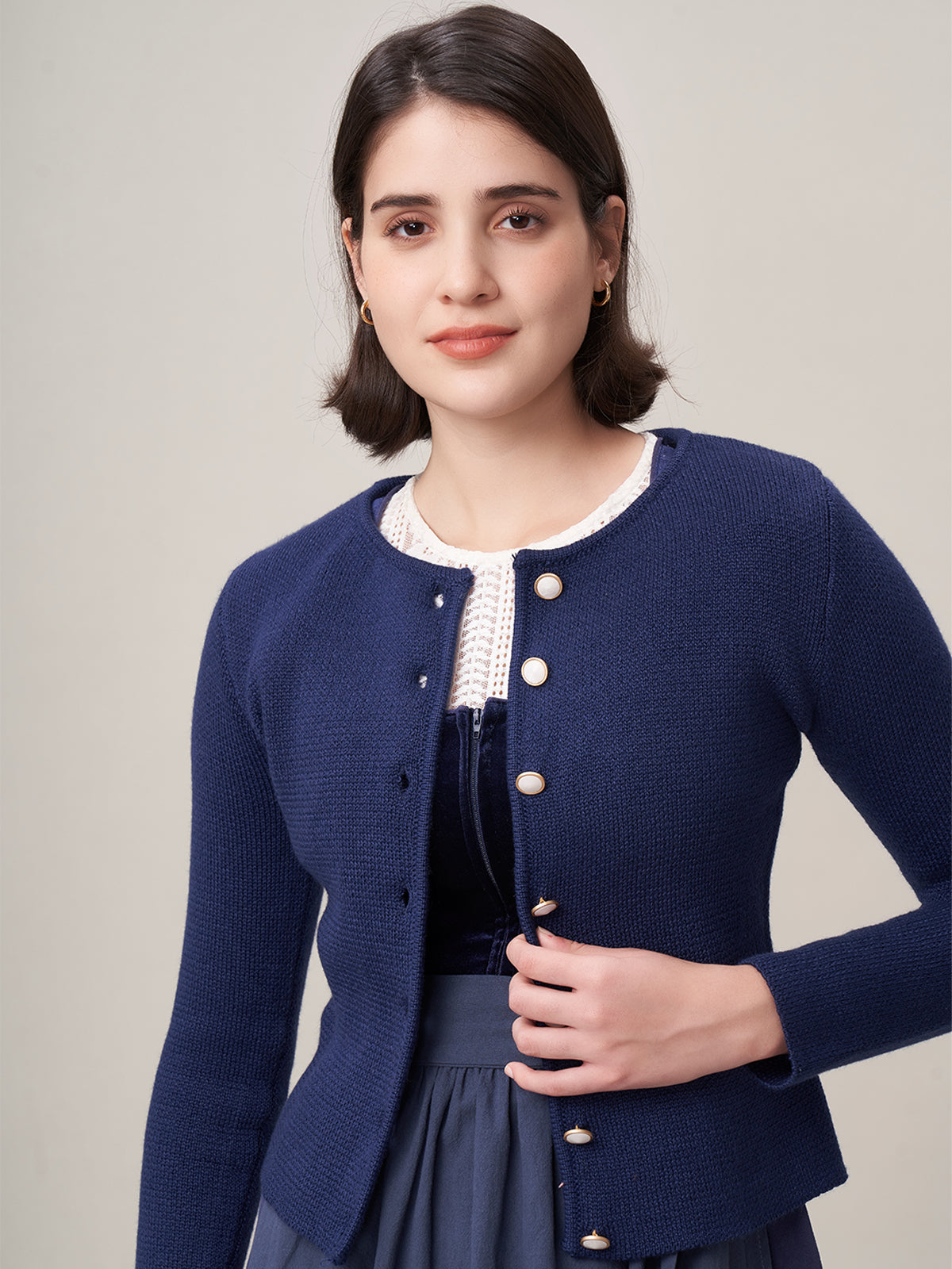 STRICKJACKE - MIRA IN DARK BLAU