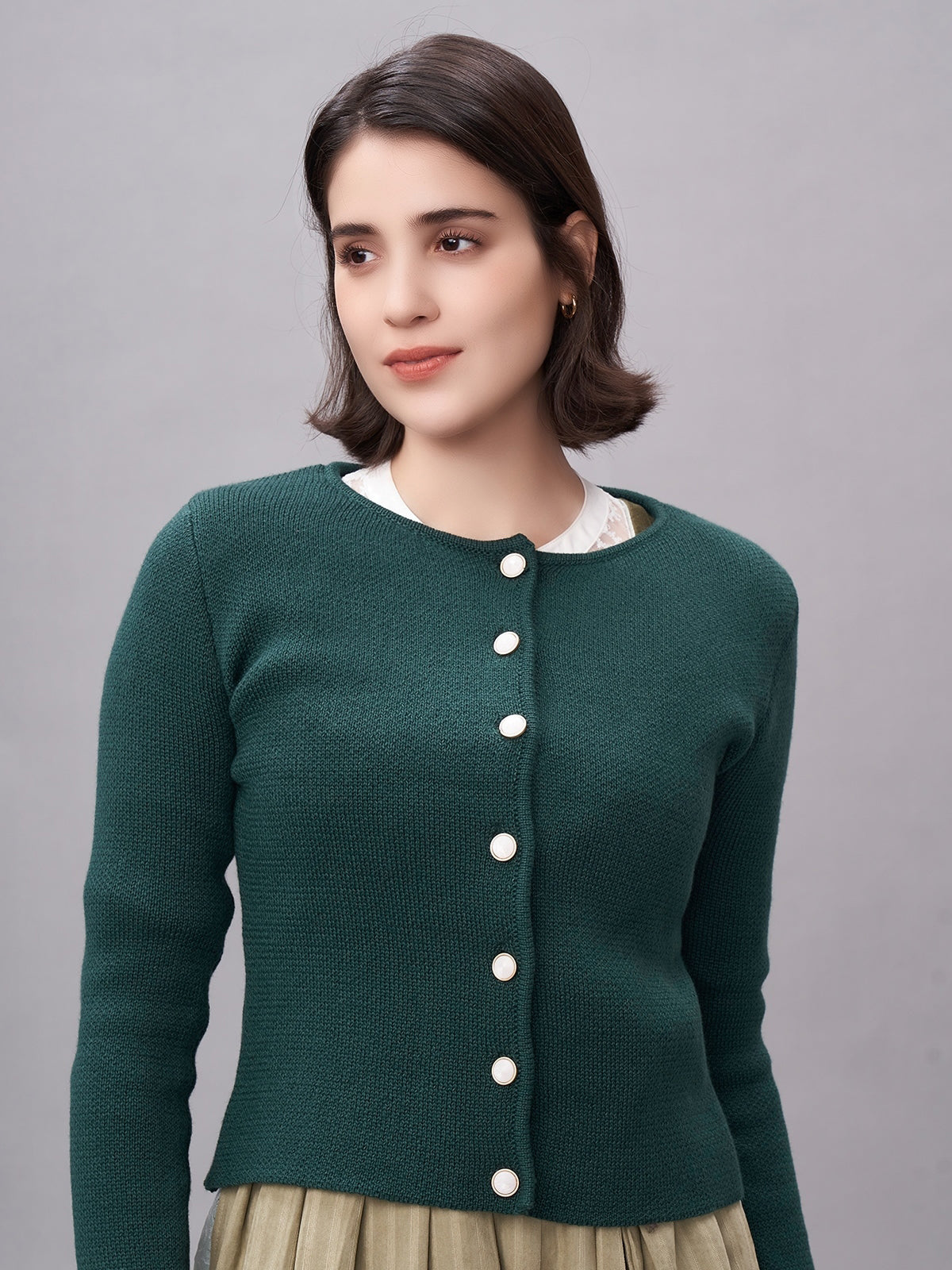 STRICKJACKE - MIRA IN DUNKELGRÜN