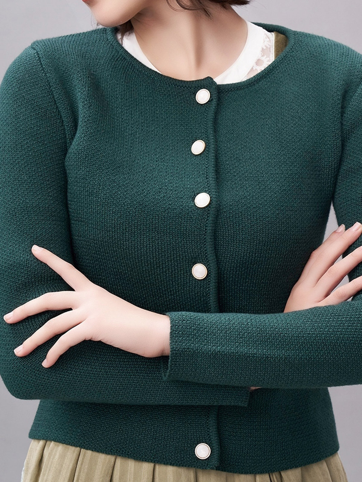 STRICKJACKE - MIRA IN DUNKELGRÜN