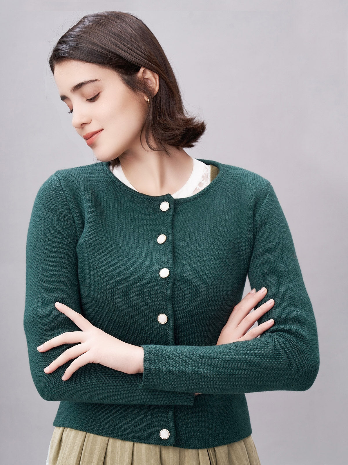 STRICKJACKE - MIRA IN DUNKELGRÜN