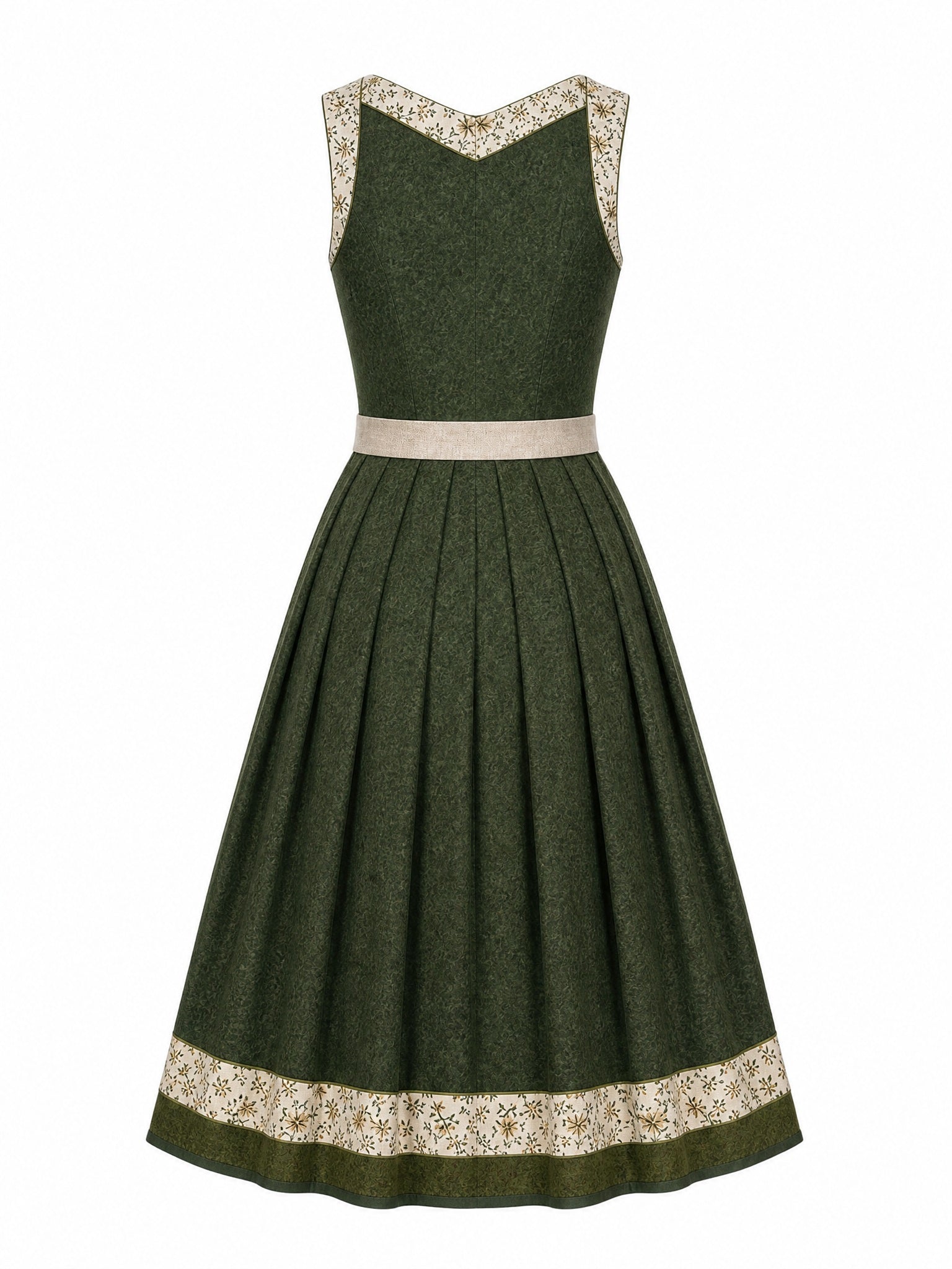 Dirndl Mathilda in Waldgrün mit Haferbeige Schürze - Rückansicht