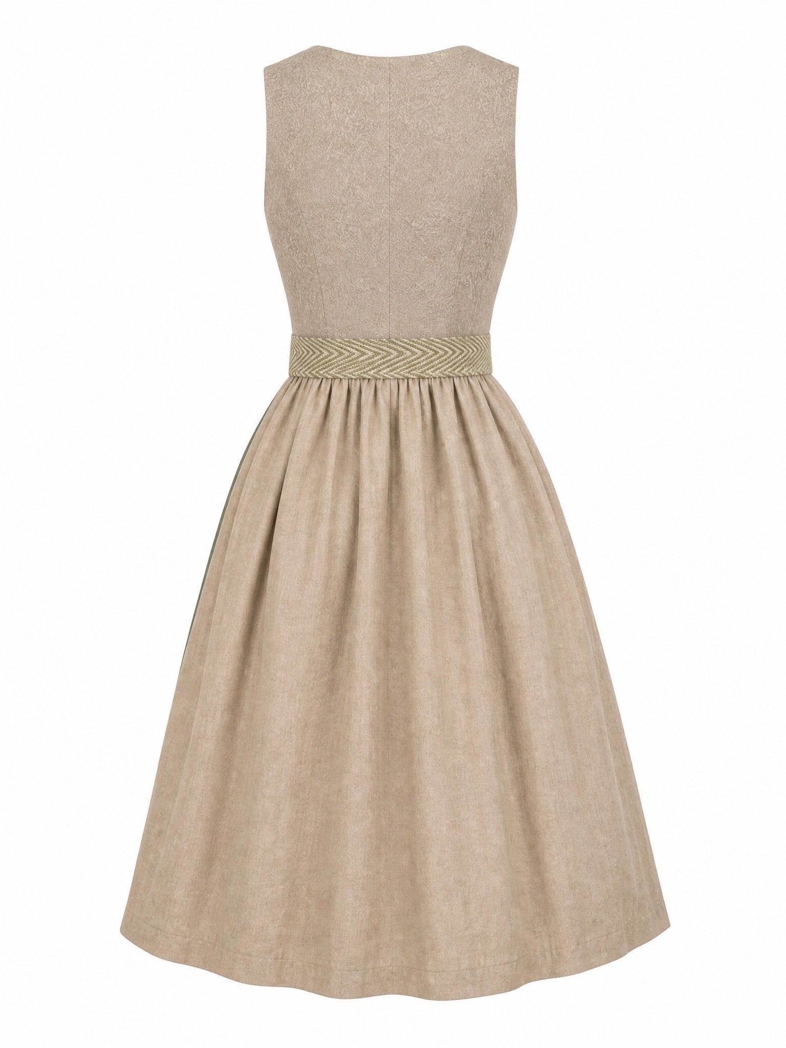 Dirndl Sina in Tonbeige mit Eukalyptusgrün Schürze - Rückansicht