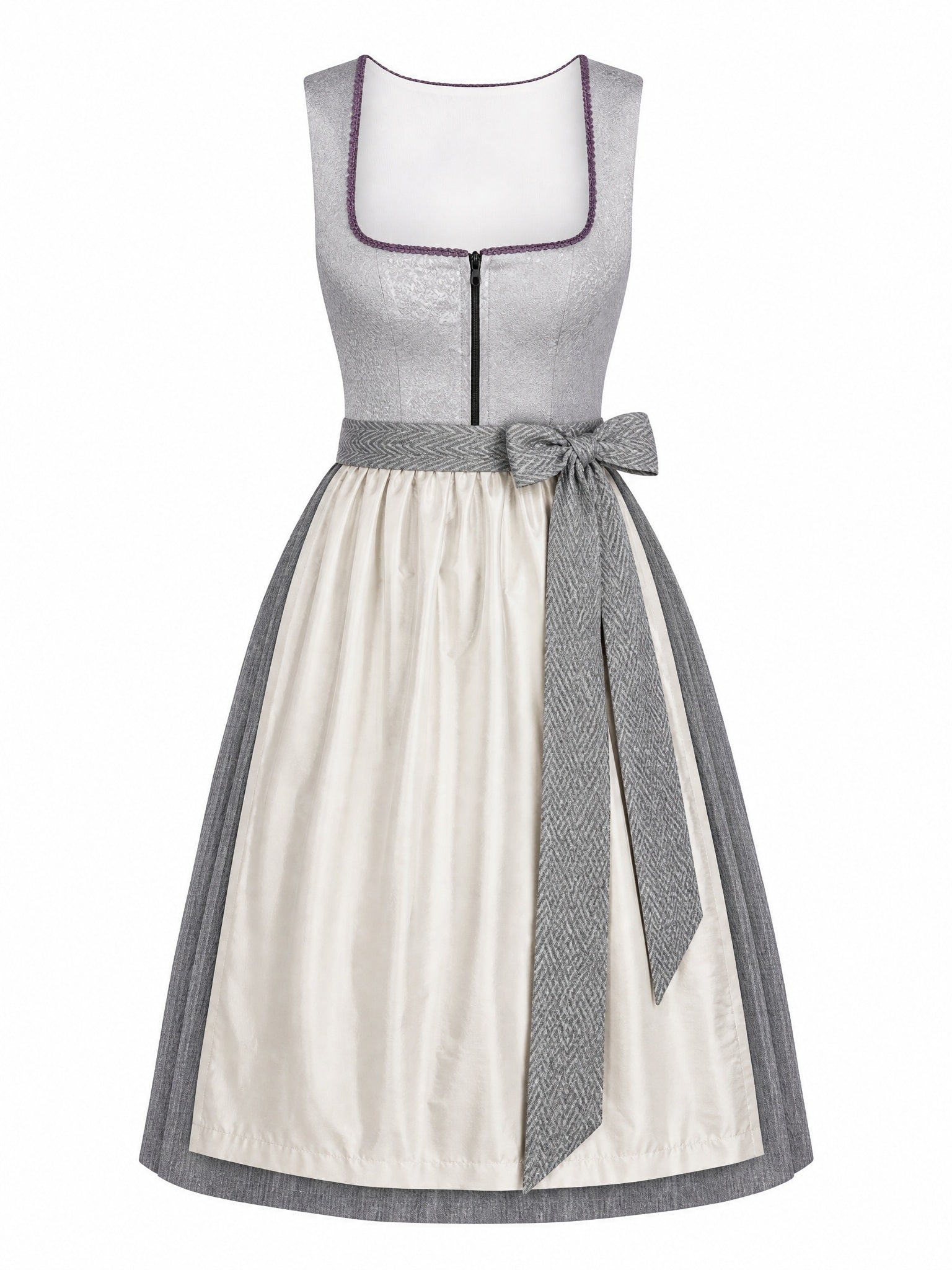 Dirndl Sophia in Perlgrau mit Elfenbein Schürze - Vorderansicht