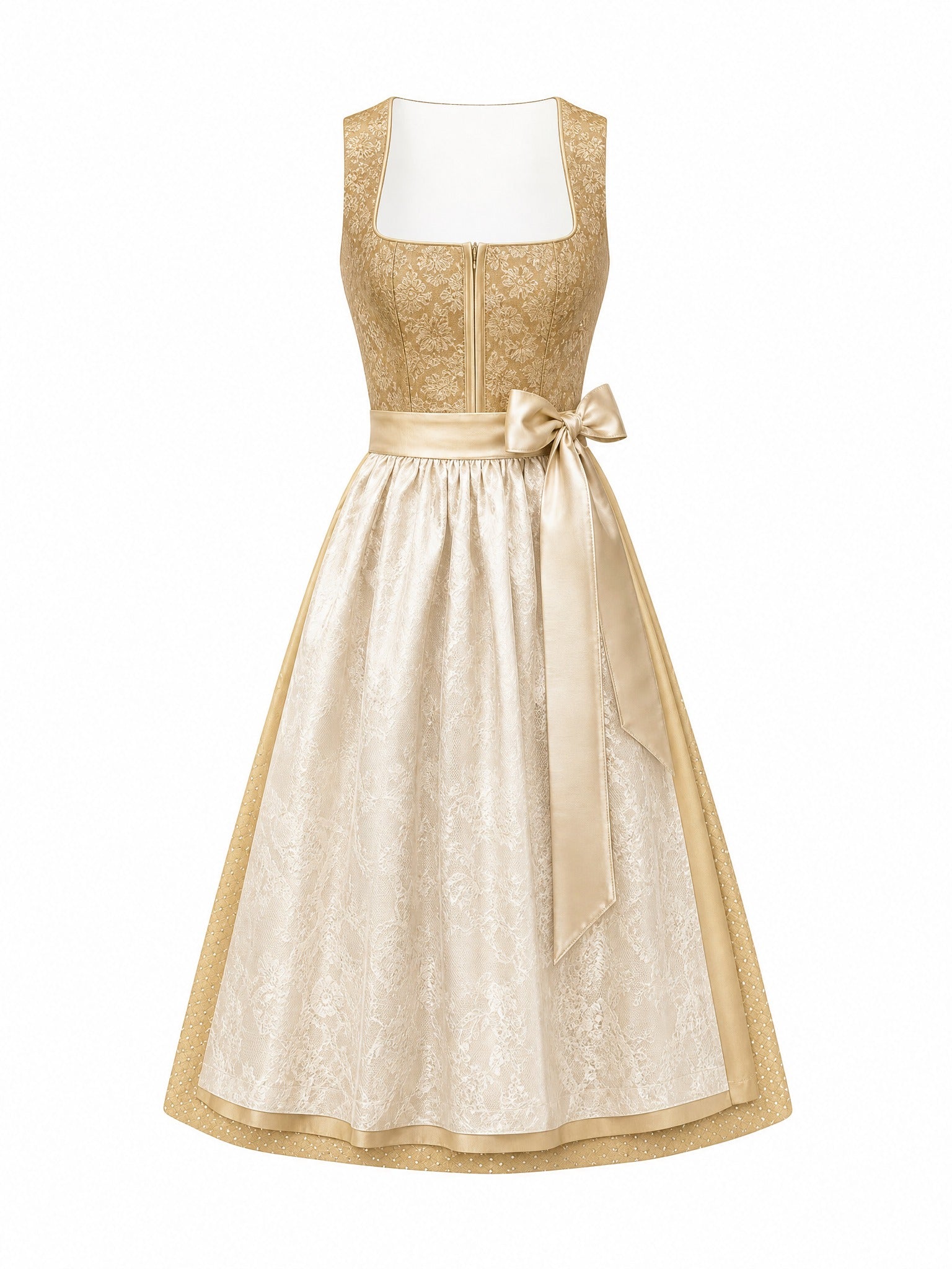 Dirndl Elena in Weizengold mit Elfenbein Schürze - Vorderansicht
