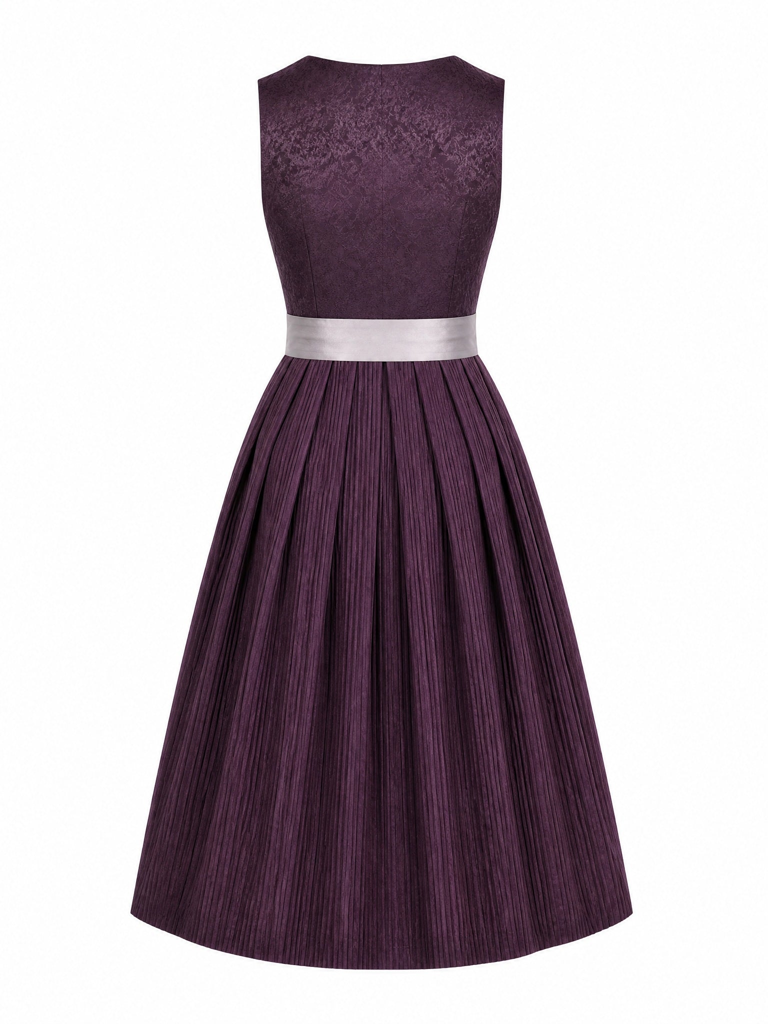 Dirndl Jana in Aubergine mit Perlgrau Schürze - Rückansicht