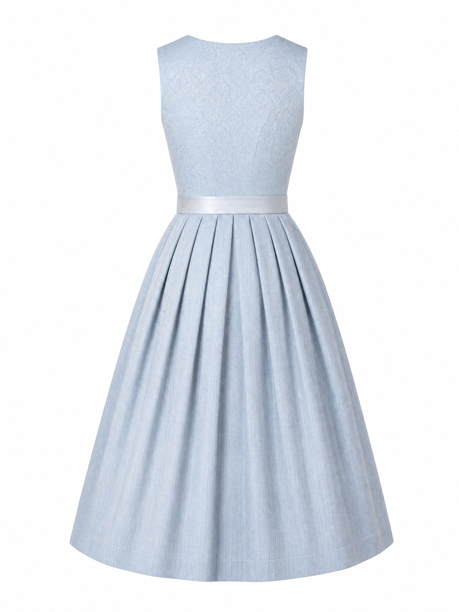 Dirndl Sina in Puderblau mit Silber Schürze - Rückansicht