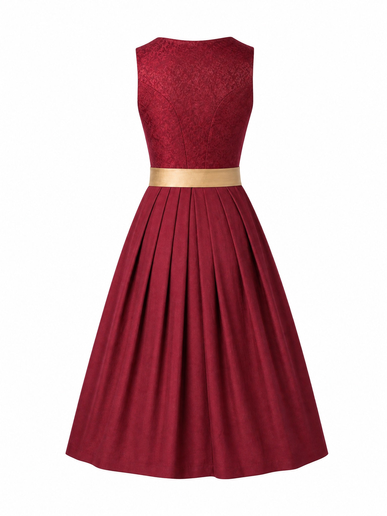 Dirndl Vera in Cranberryrot mit Antikgold Schürze - Rückansicht