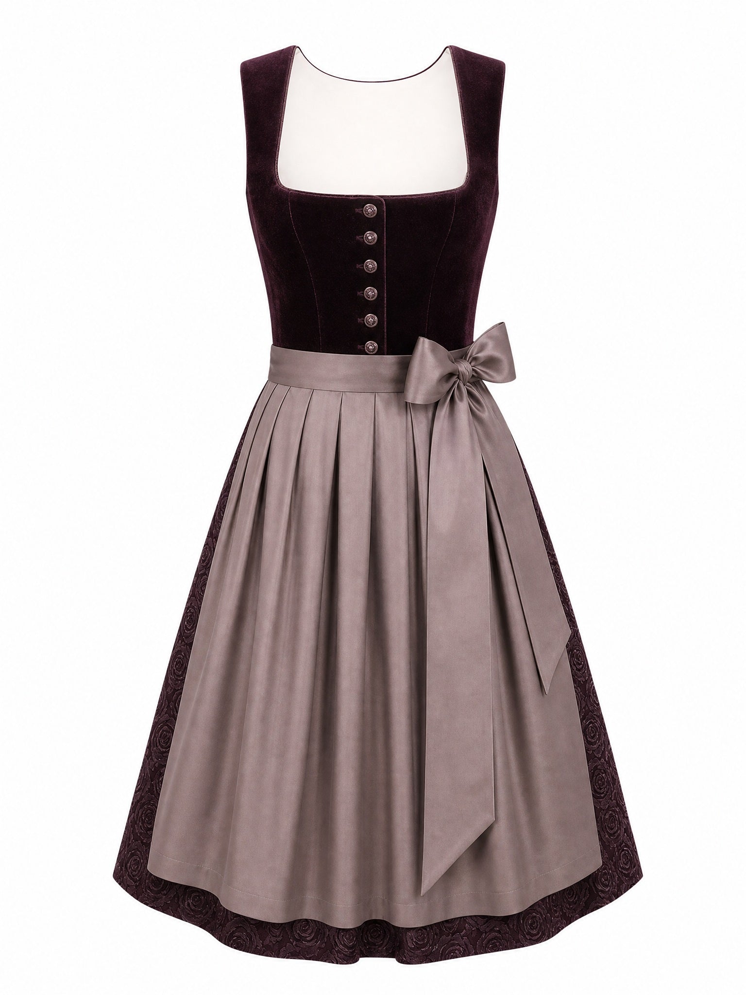 Dirndl Anna in Silberblau mit Perlgrau Schürze - Vorderansicht