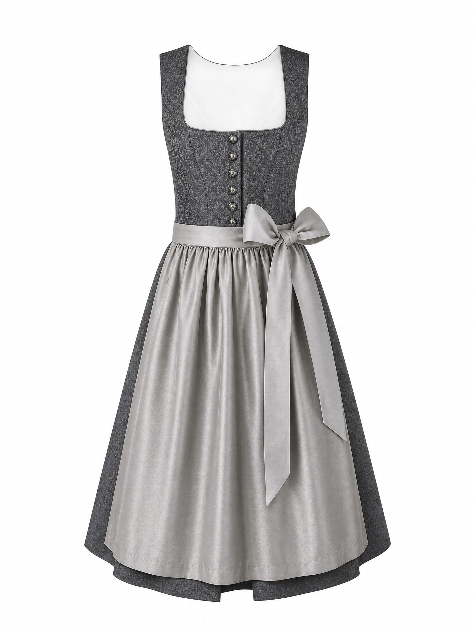 Dirndl Carla in Graphit mit Perlgrau Schürze - Vorderansicht