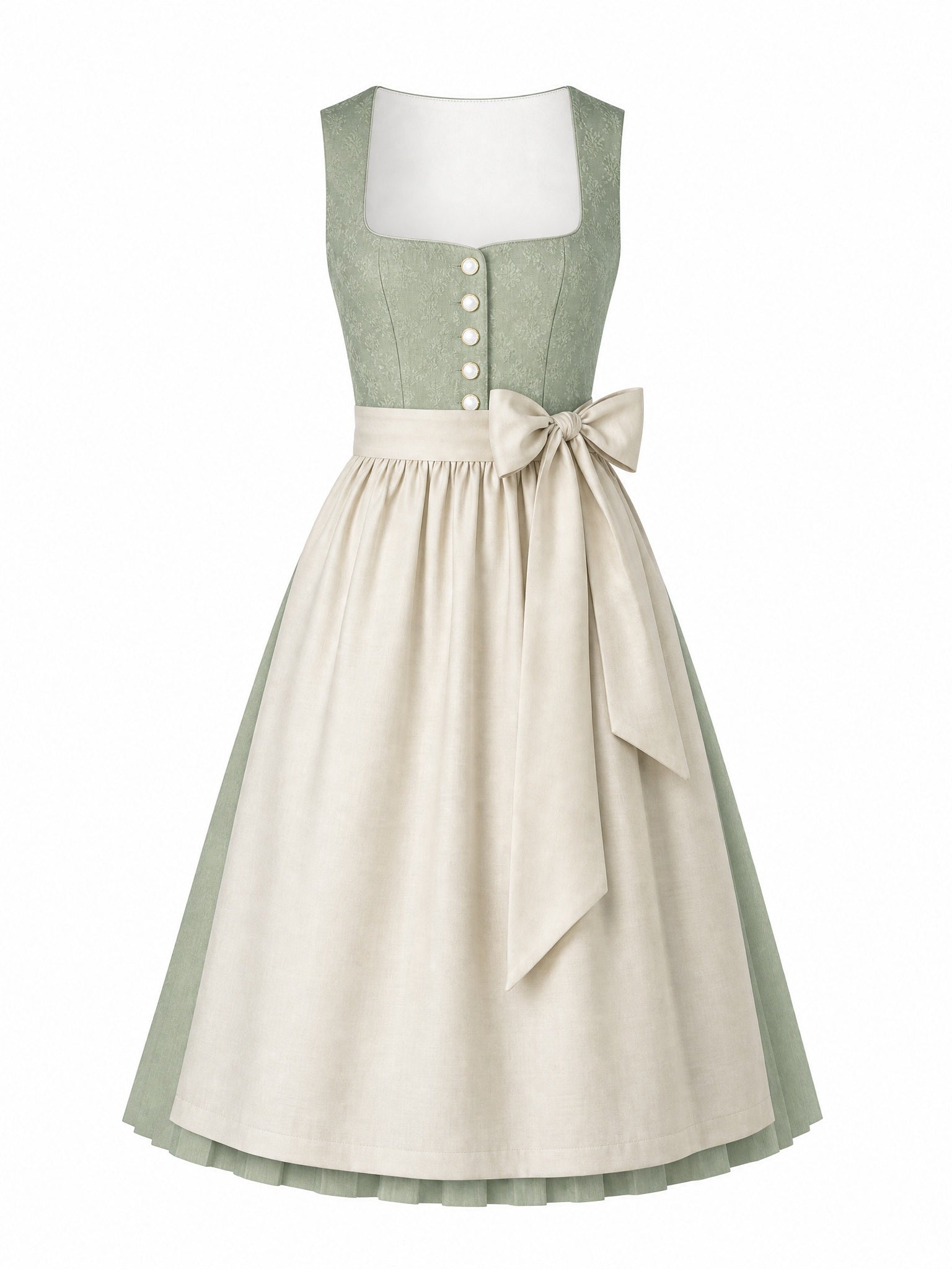 Dirndl Johanna in Mineralgrün mit Elfenbein Schürze - Vorderansicht