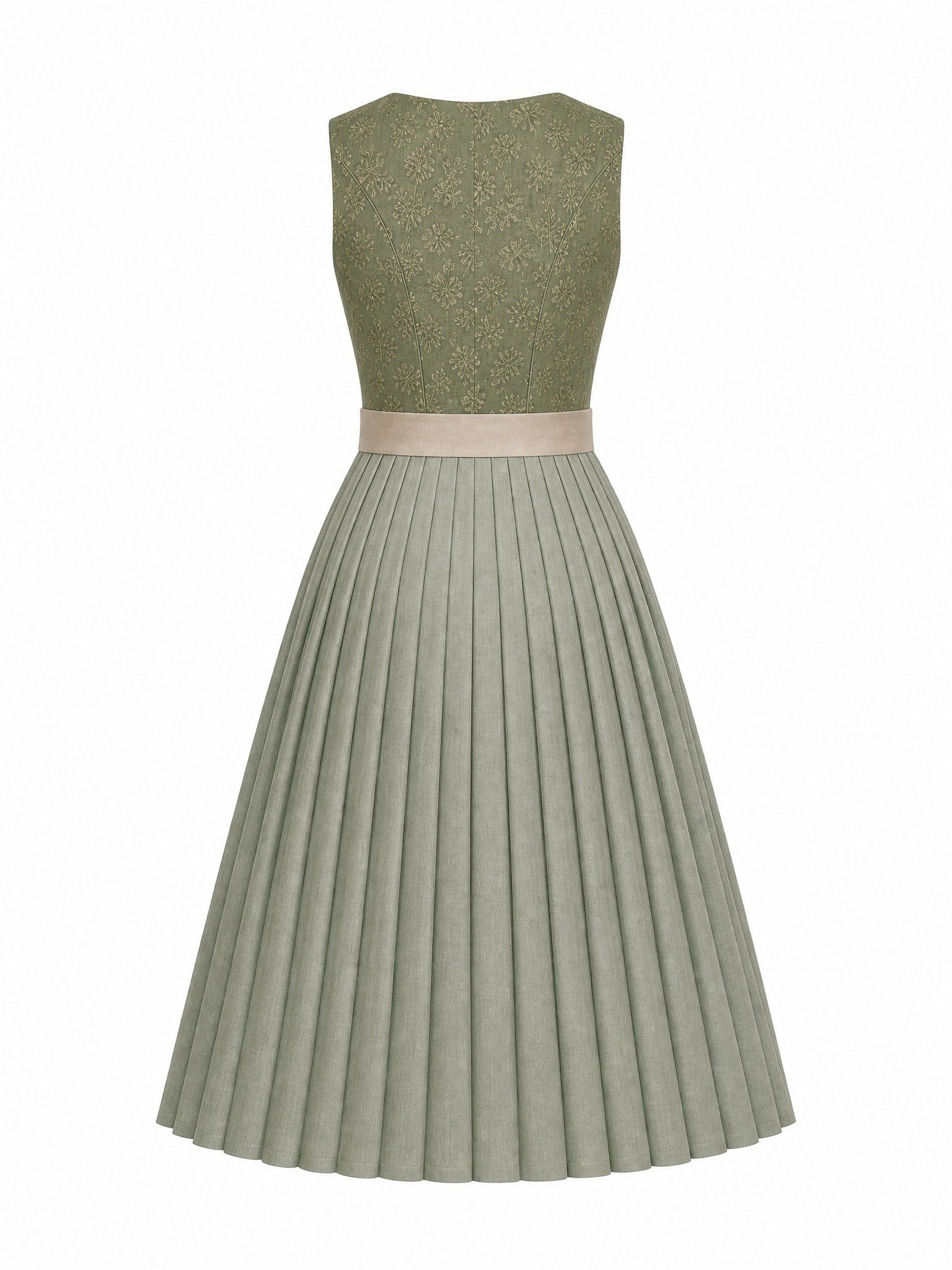 Dirndl Lia in Moosgrün mit Warmer Sand Schürze - Rückansicht