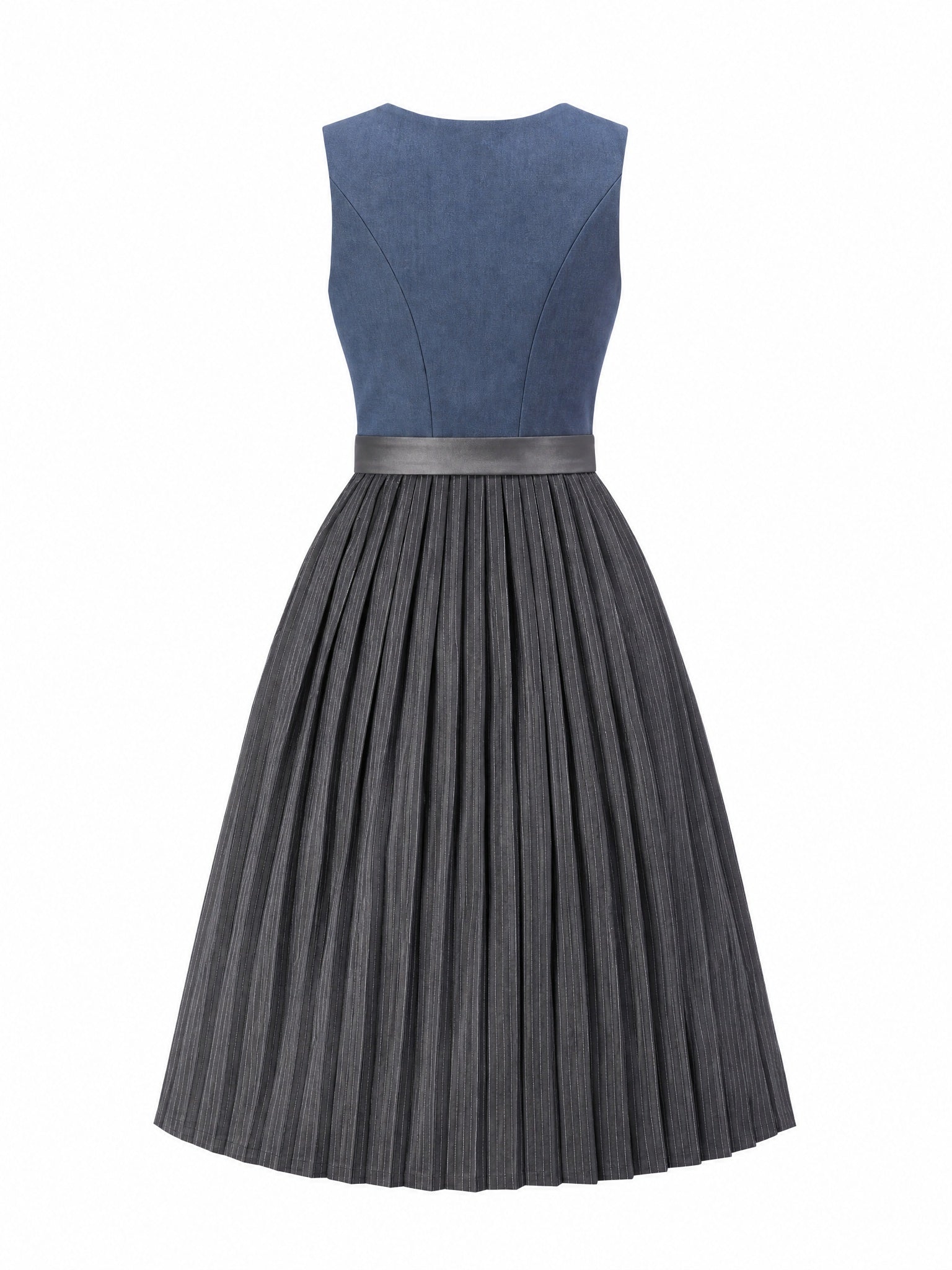 Dirndl Mara in Stahlblau mit Sturmgrau Schürze - Rückansicht