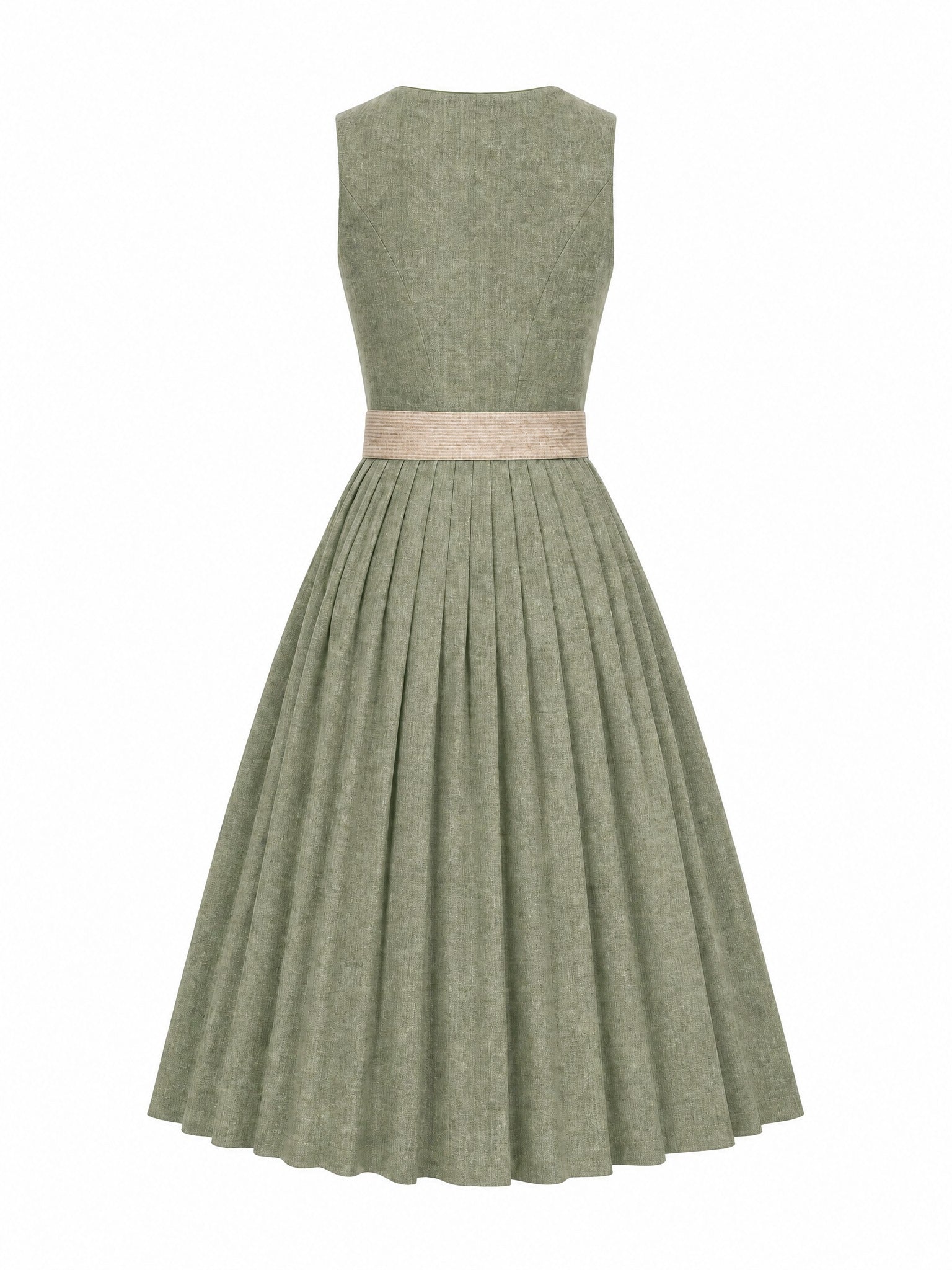 Dirndl Rieke in Eukalyptusgrün mit Warmer Sand Schürze - Rückansicht
