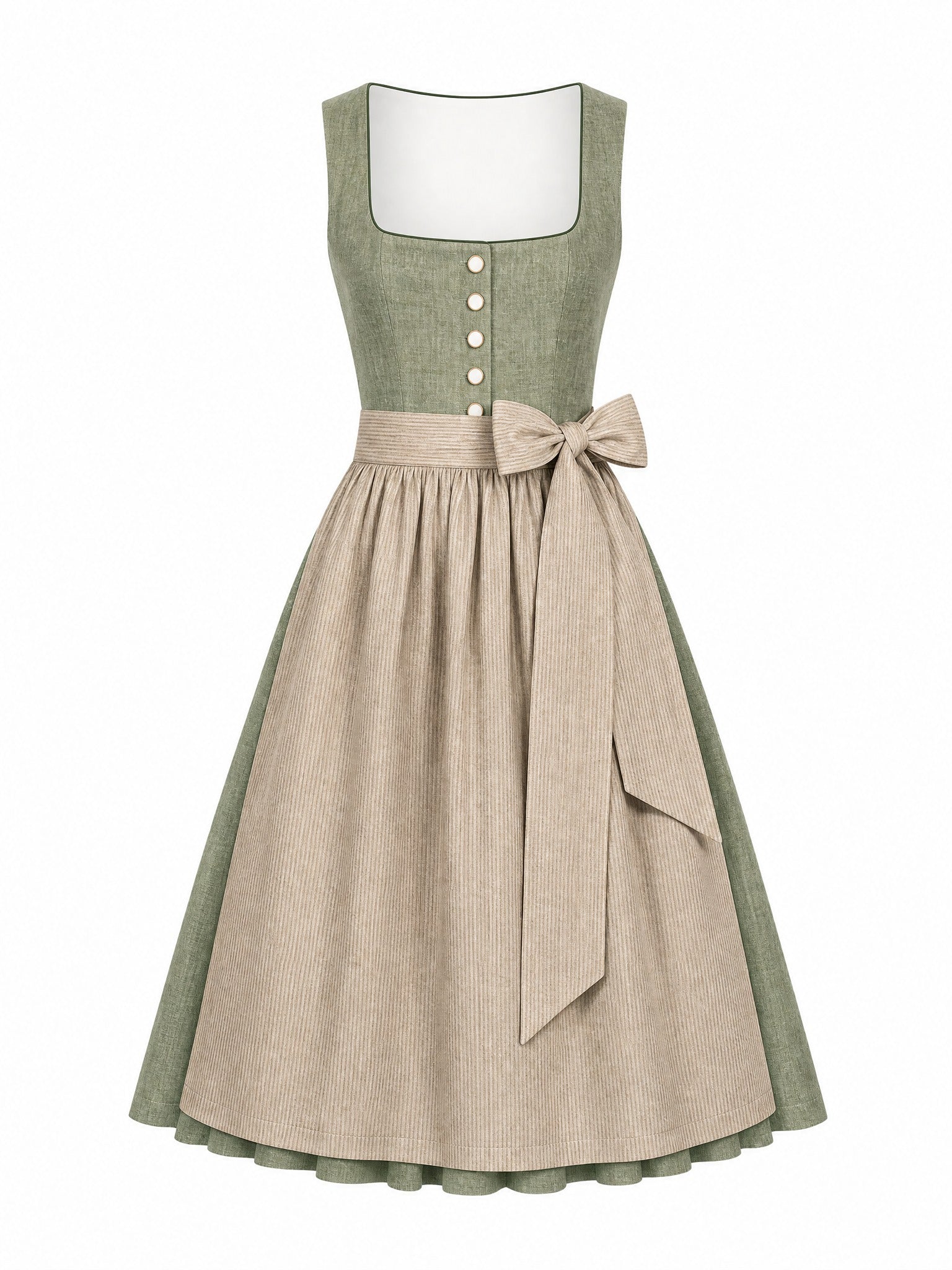 Dirndl Rieke in Eukalyptusgrün mit Warmer Sand Schürze - Vorderansicht