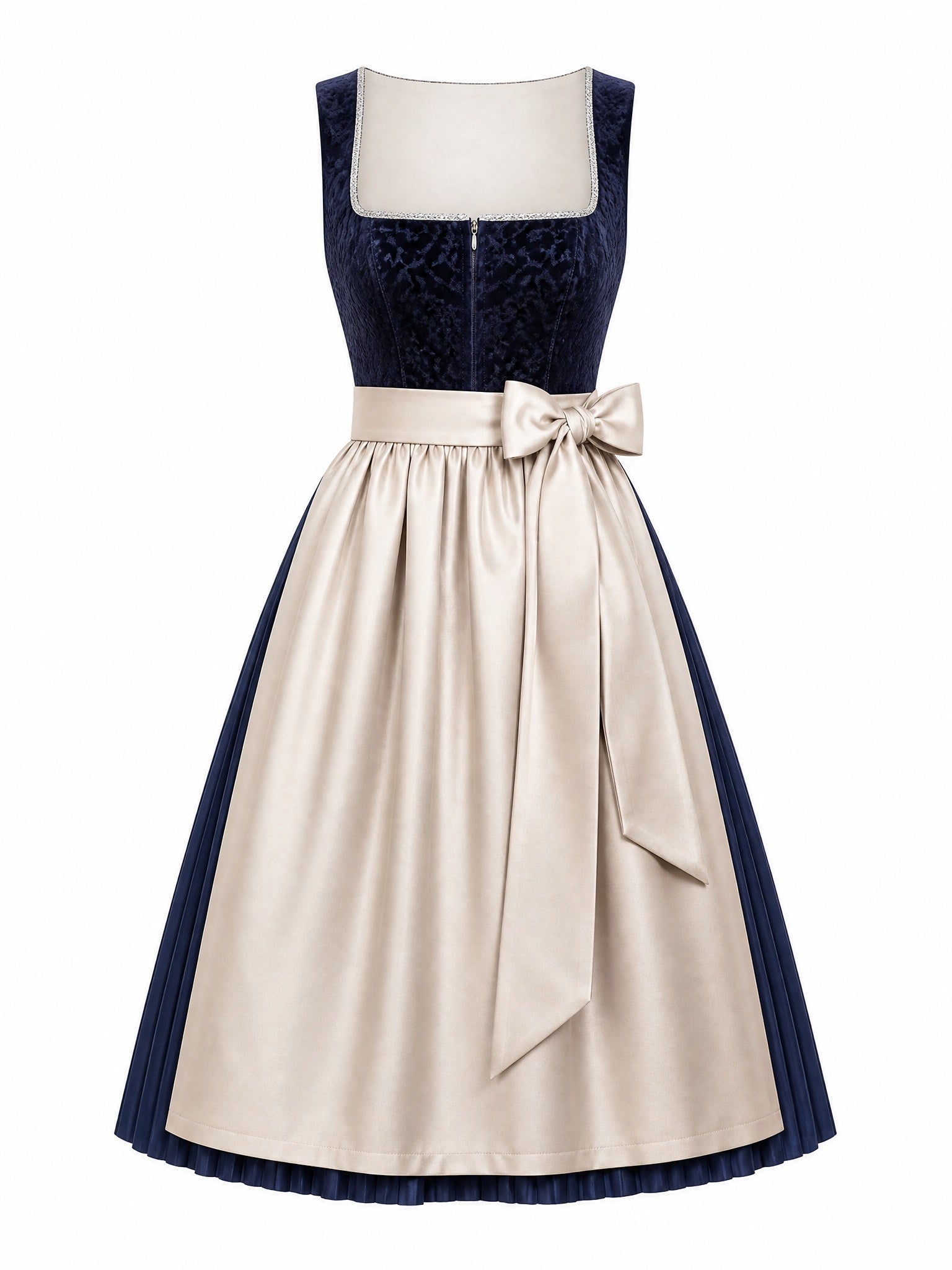 Dirndl Teresa in Mitternachtsblau mit Champagner Schürze - Vorderansicht