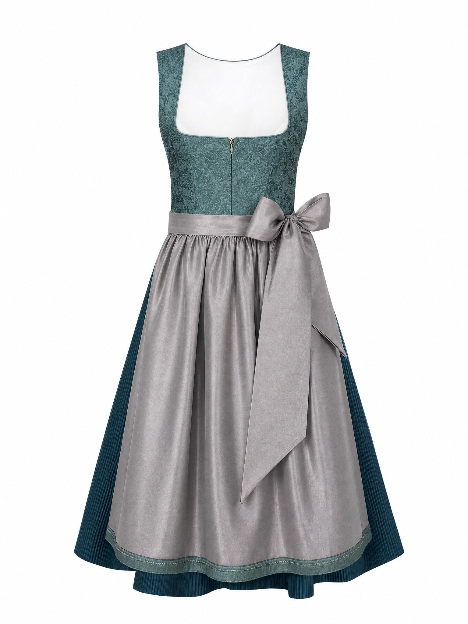 Dirndl Helena in Rauchpetrol mit Pewtergrau Schürze - Vorderansicht