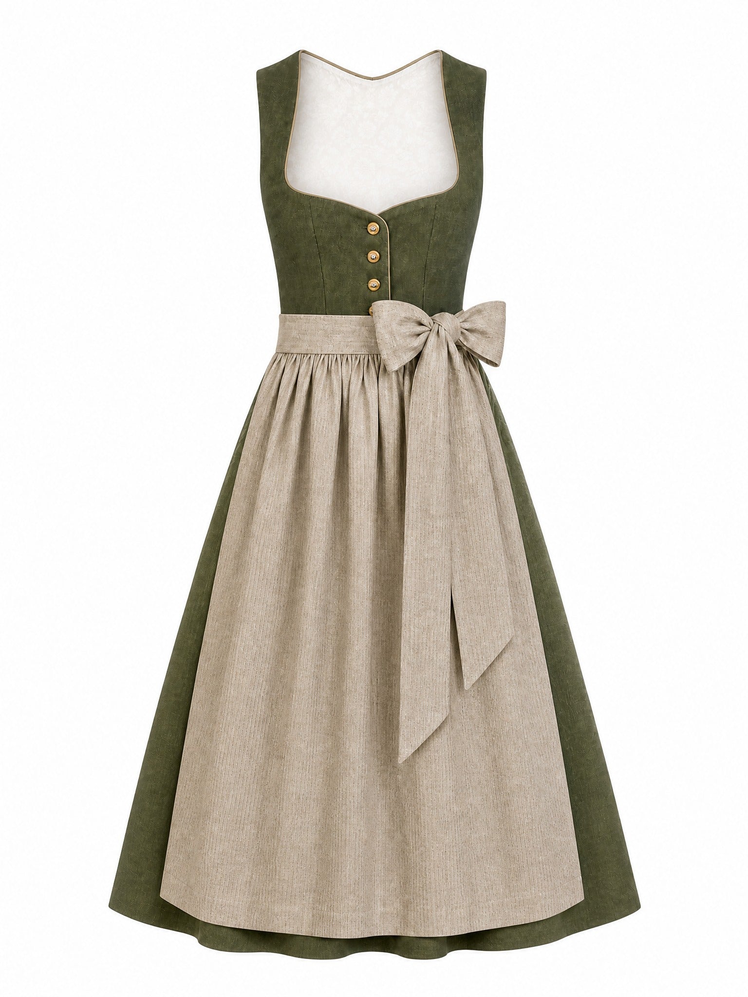 Dirndl Annika in Dunkeloliv mit Flachs Schürze - Vorderansicht