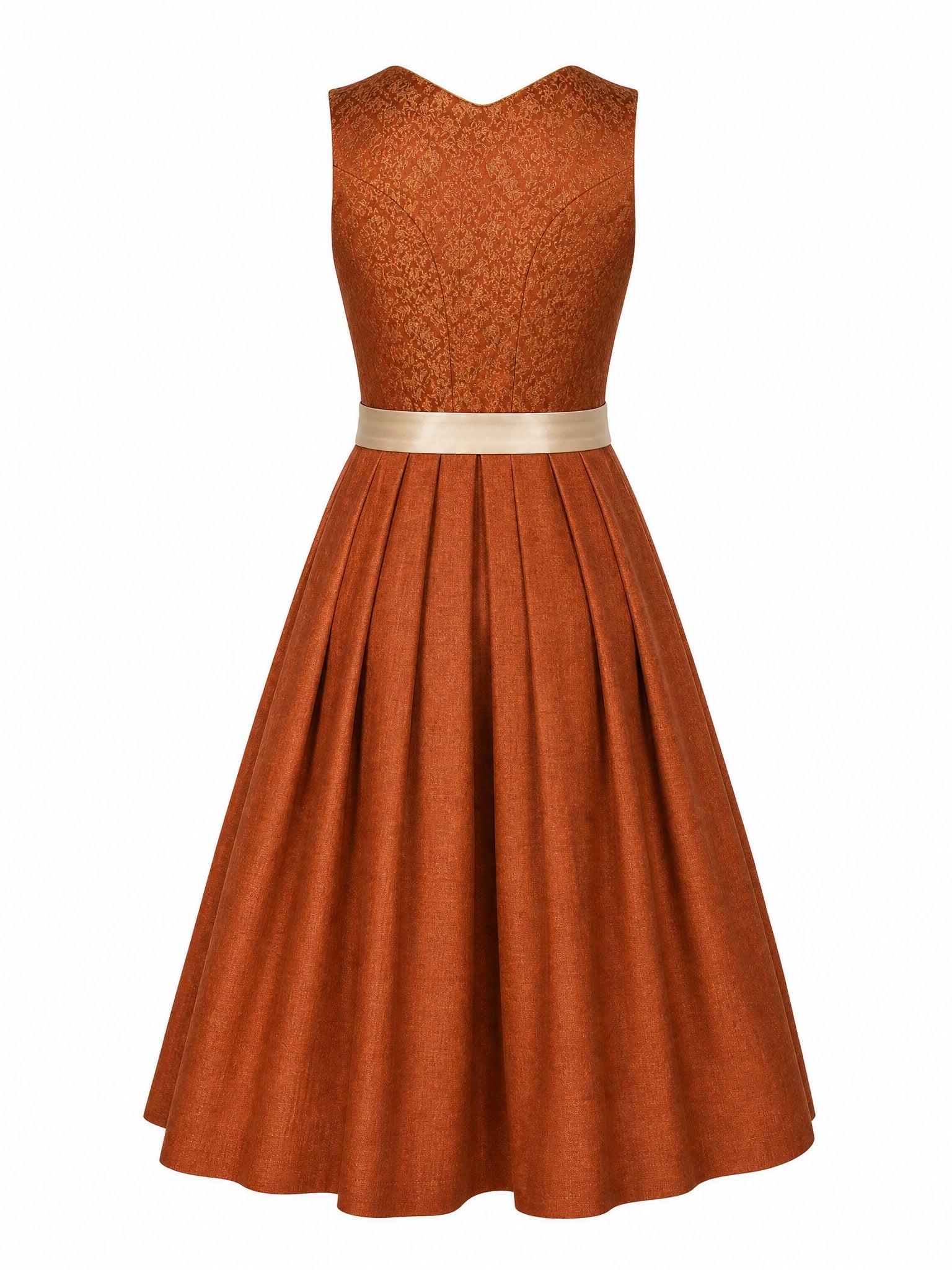 Dirndl Clara in Sienabraun mit Champagner Schürze - Rückansicht