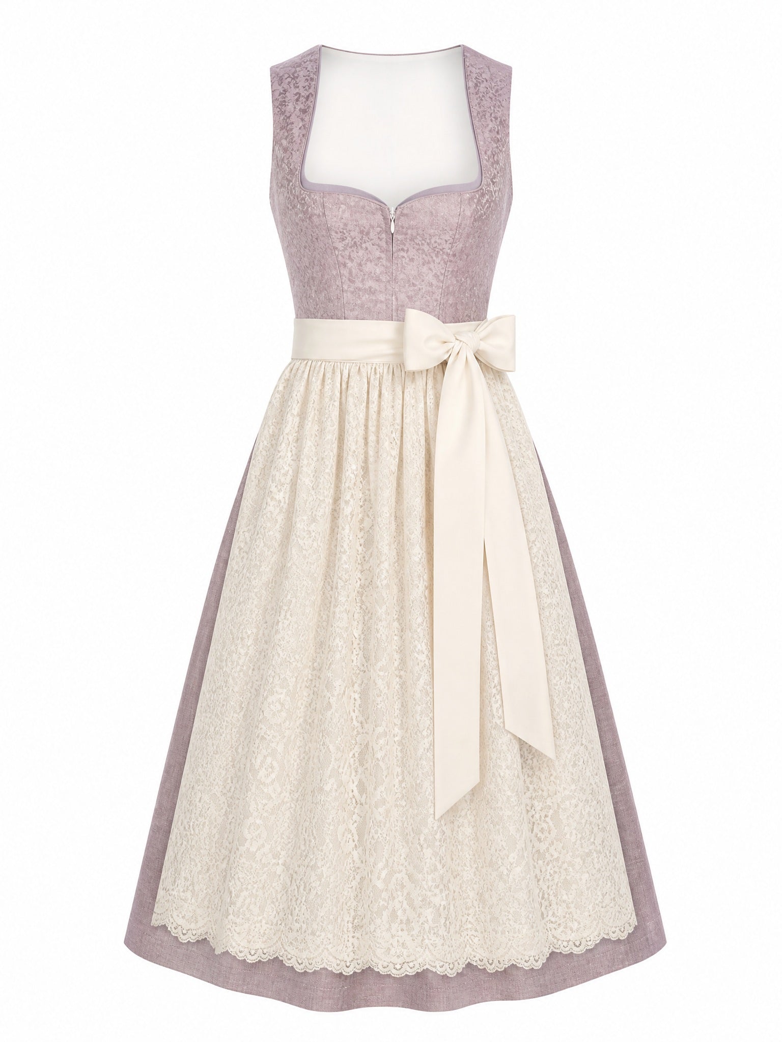 Dirndl Mathilda in Alt-Lavendel mit Elfenbein Schürze - Vorderansicht