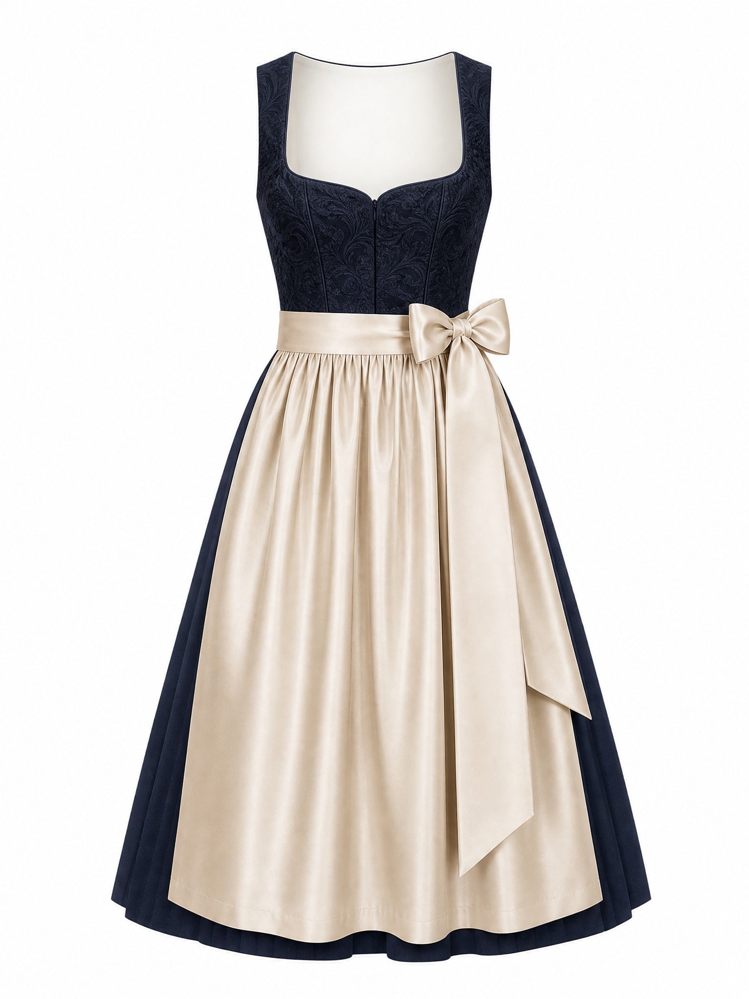 Dirndl Nela in Mitternachtsblau mit Champagner Schürze - Vorderansicht