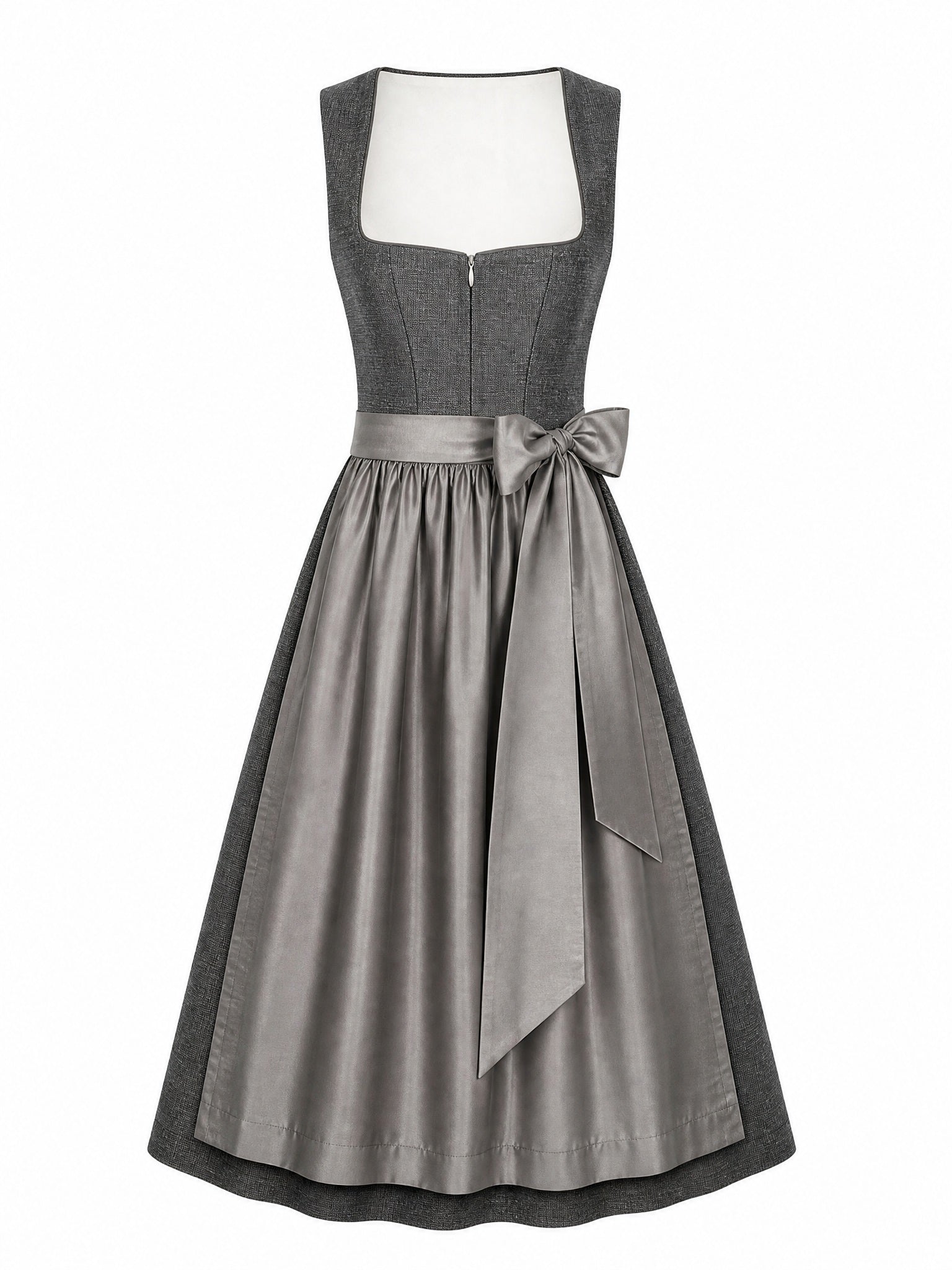 Dirndl Bella in Graphit mit Perlgrau Schürze - Vorderansicht