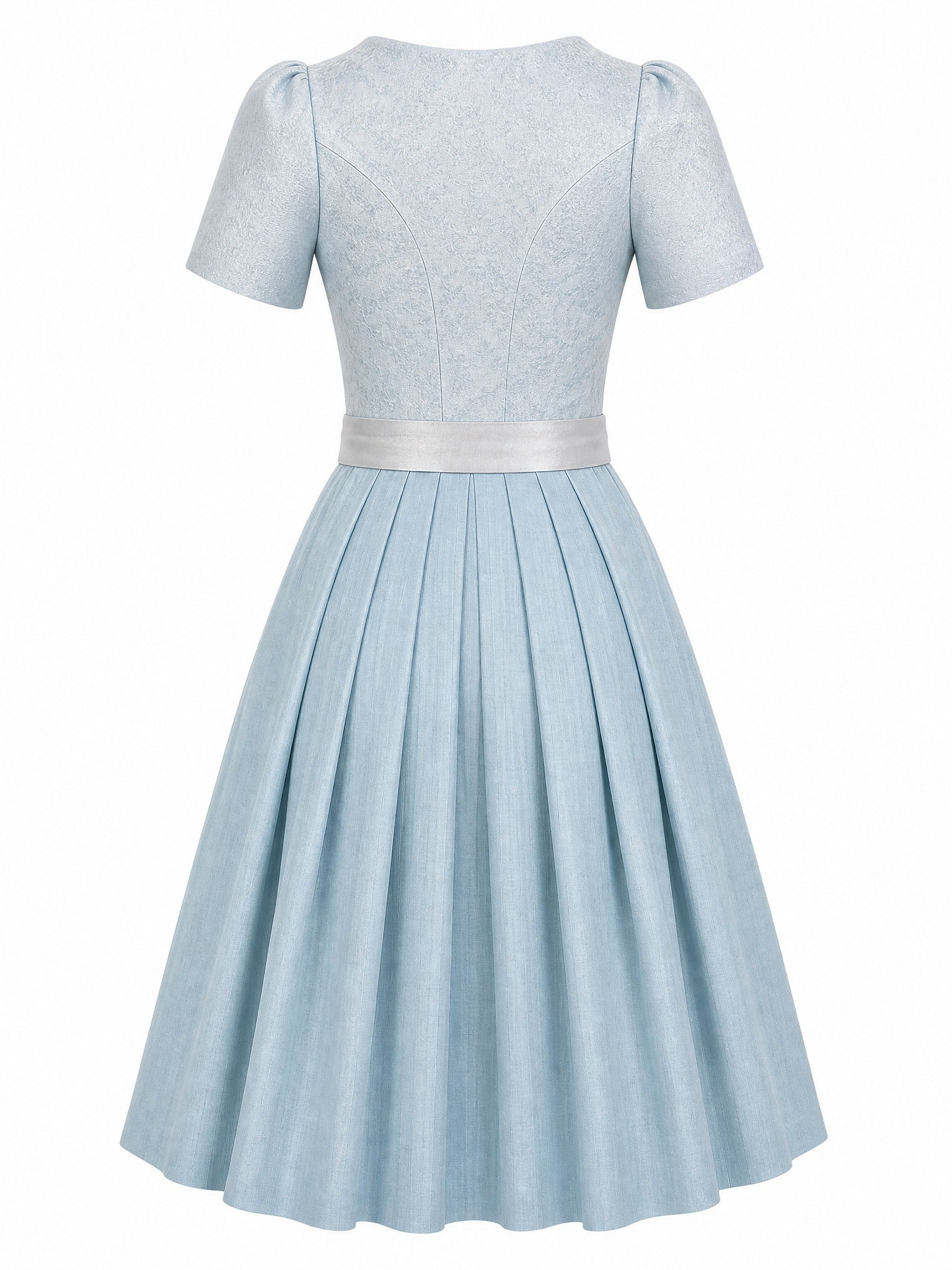 Dirndl Ella in Eisblau mit Perlgrau Schürze - Rückansicht