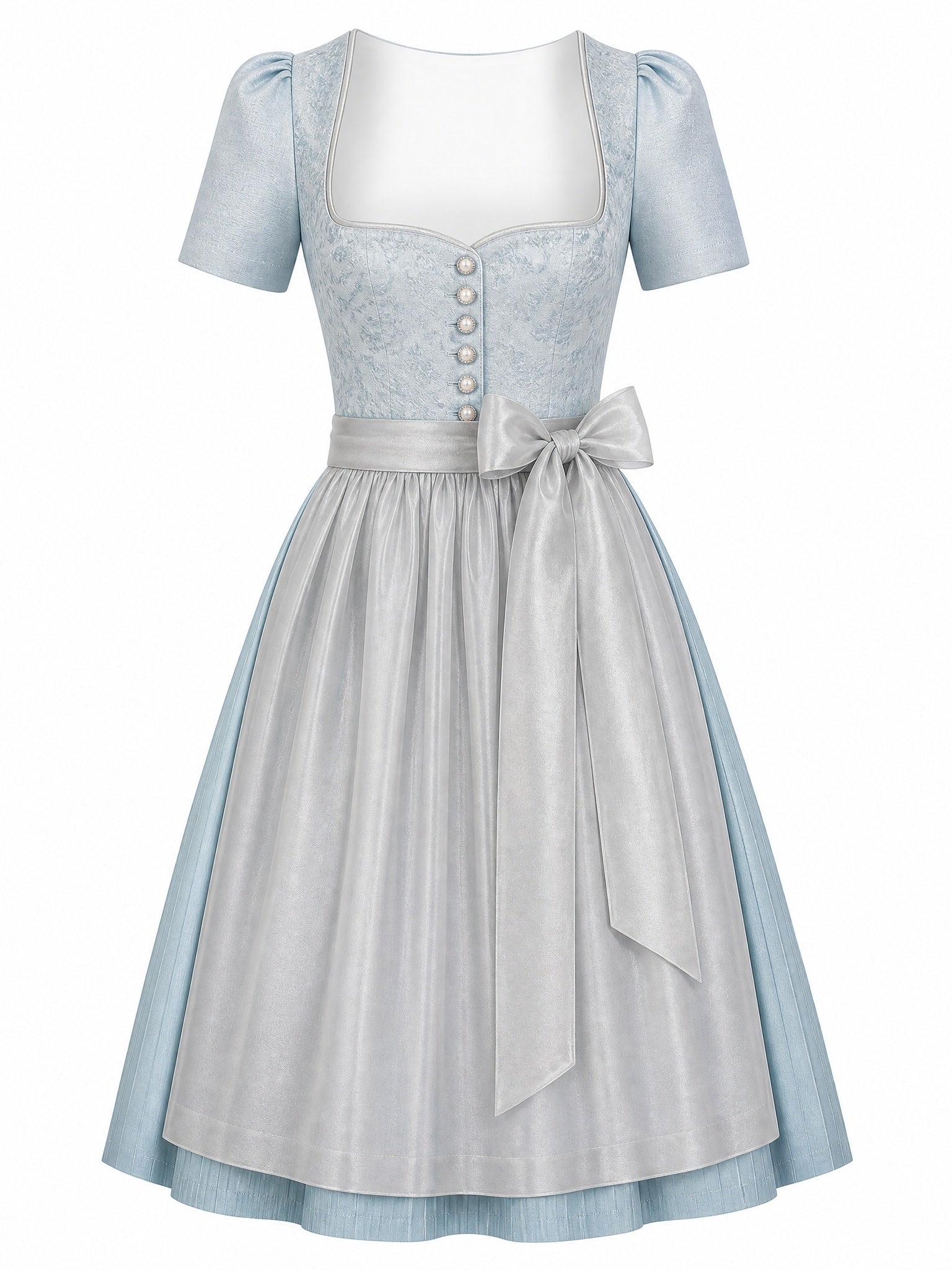 Dirndl Ella in Eisblau mit Perlgrau Schürze - Vorderansicht