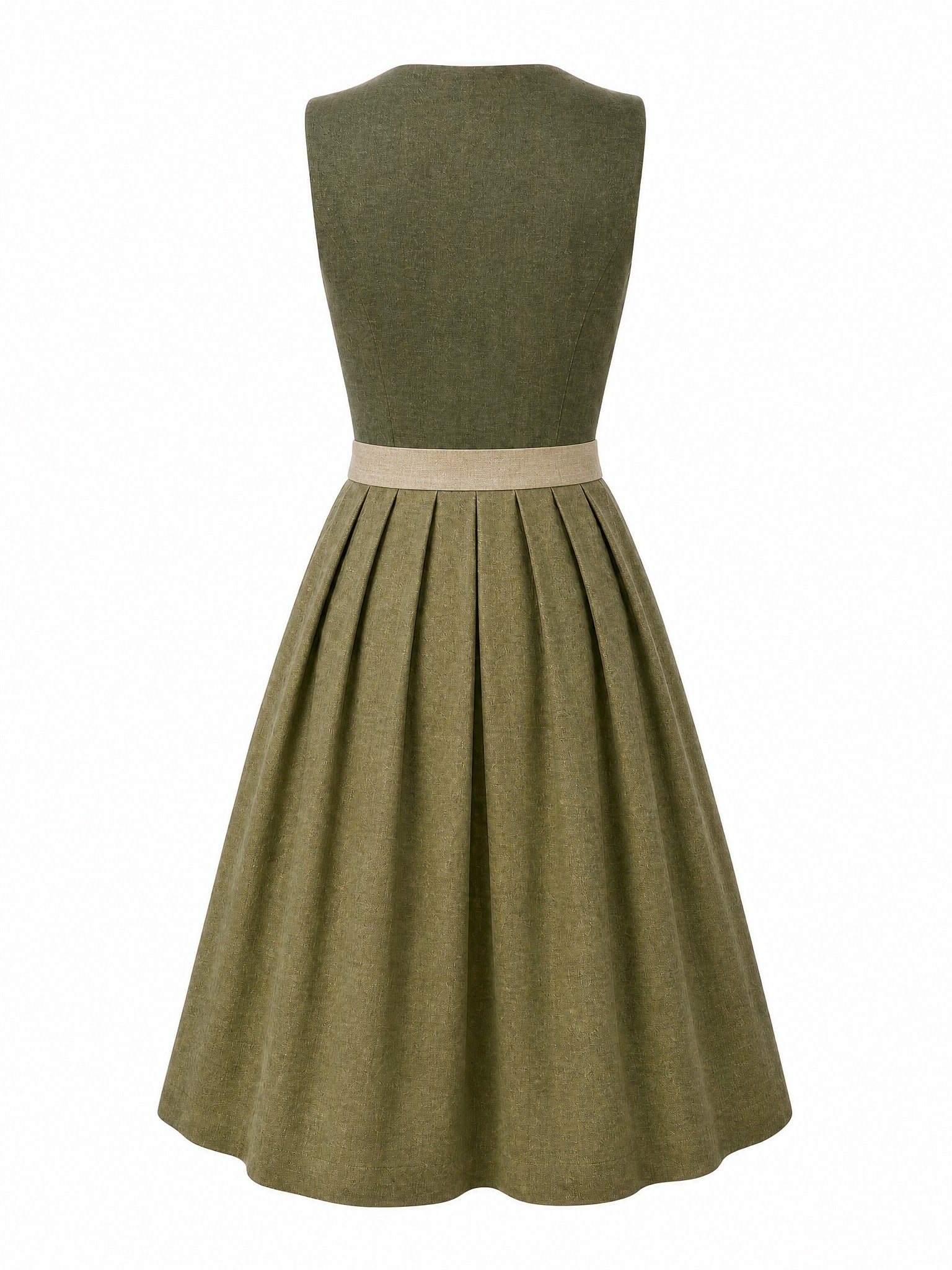 Dirndl Lotta in Dunkeloliv mit Flachs Schürze - Rückansicht