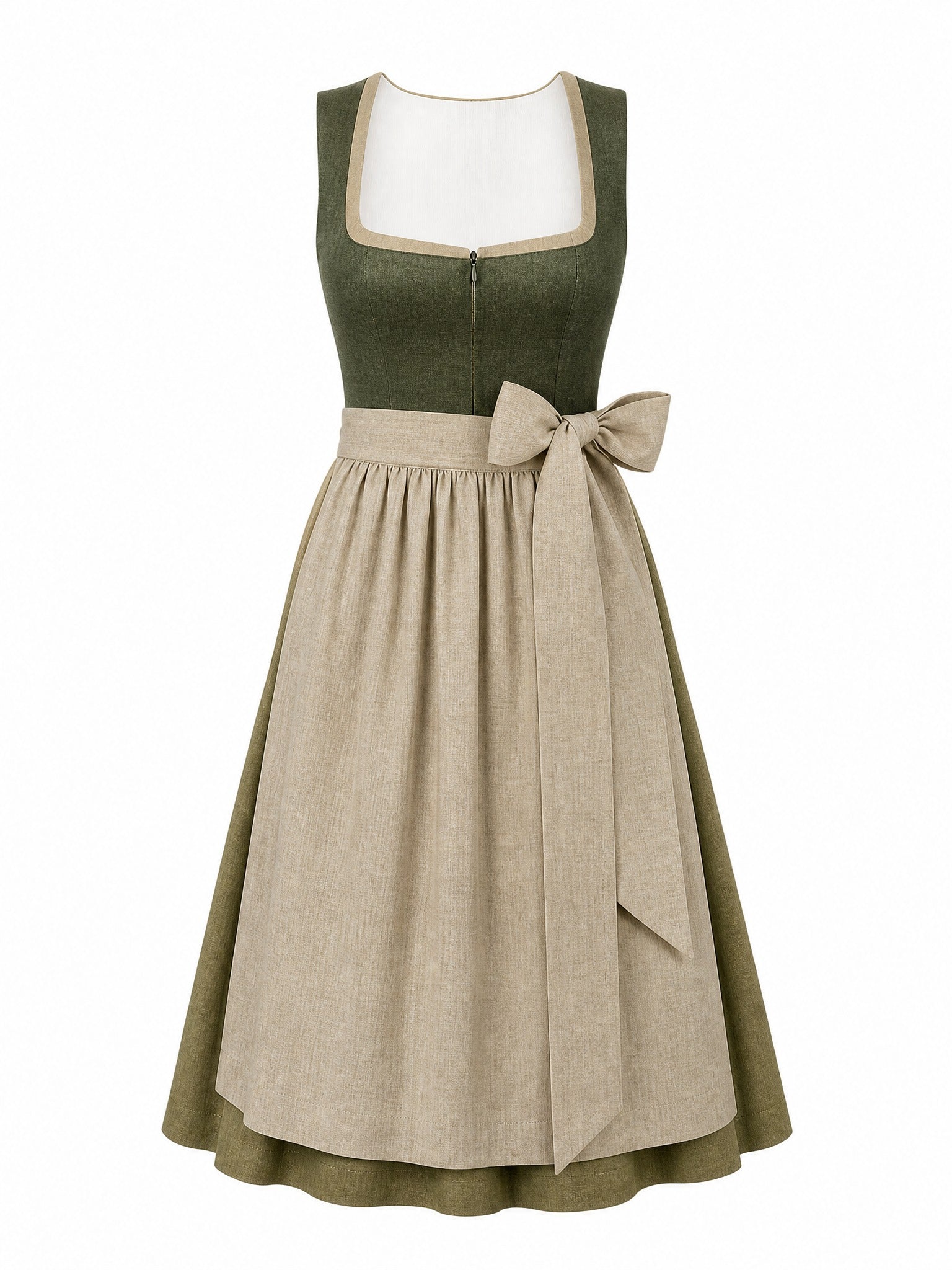 Dirndl Lotta in Dunkeloliv mit Flachs Schürze - Vorderansicht
