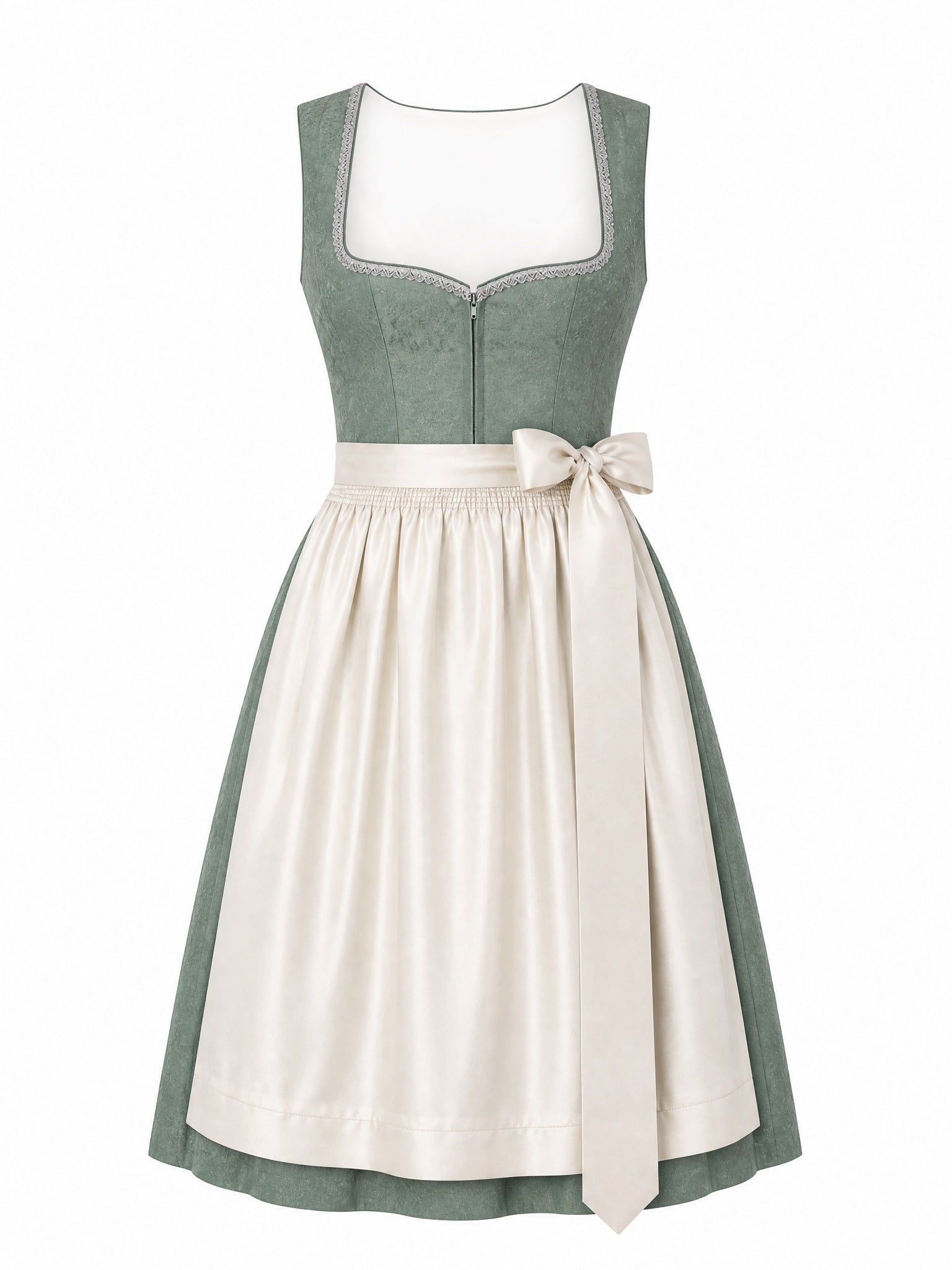 Dirndl Alina in Mineralgrün mit Elfenbein Schürze - Vorderansicht