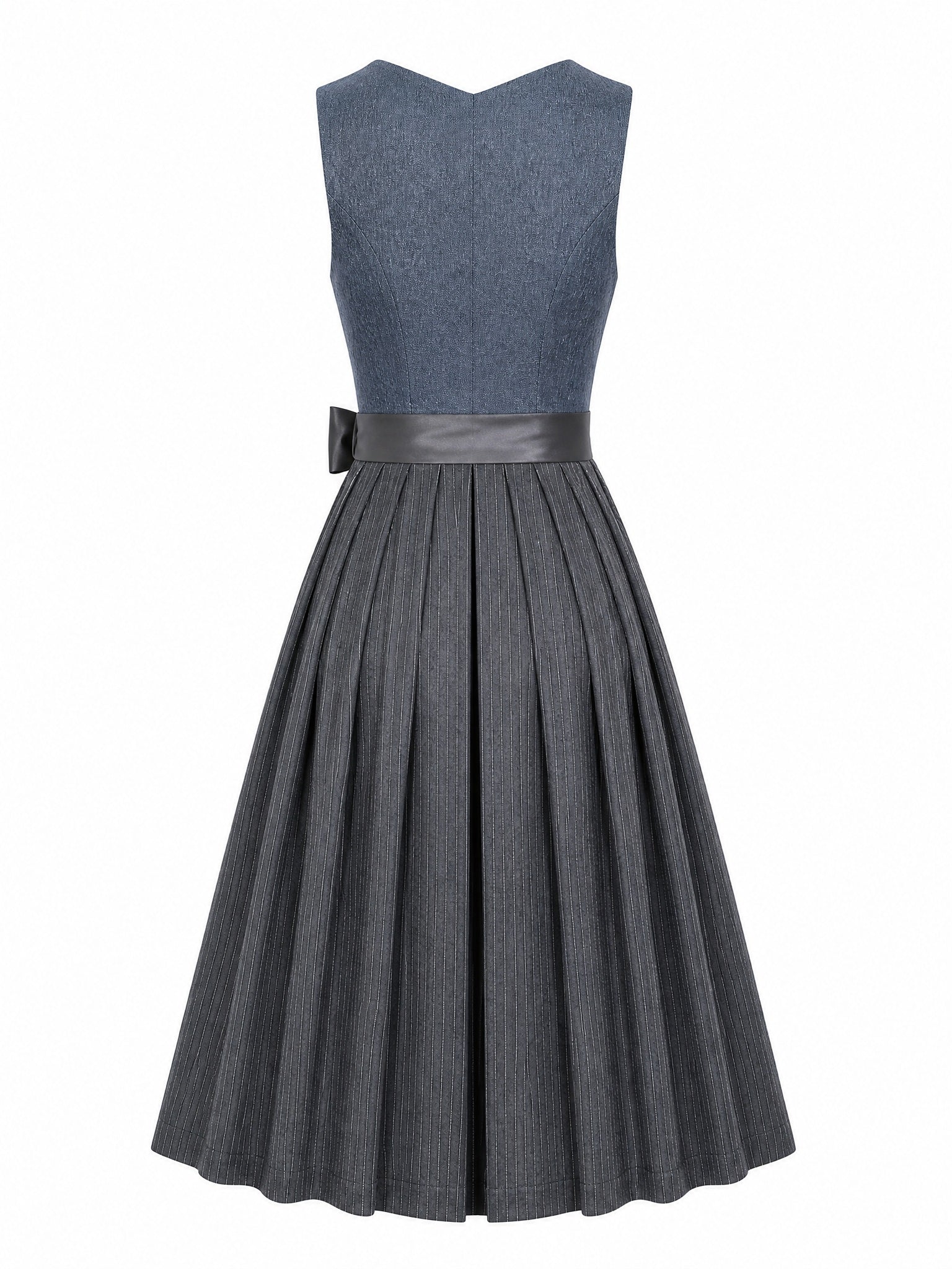 Dirndl Jana in Stahlblau mit Sturmgrau Schürze - Rückansicht