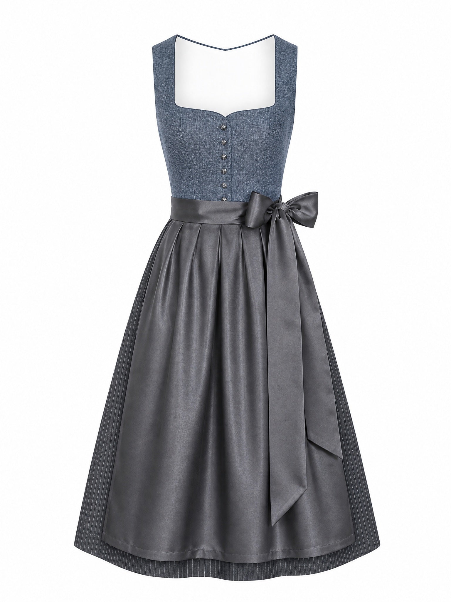 Dirndl Jana in Stahlblau mit Sturmgrau Schürze - Vorderansicht