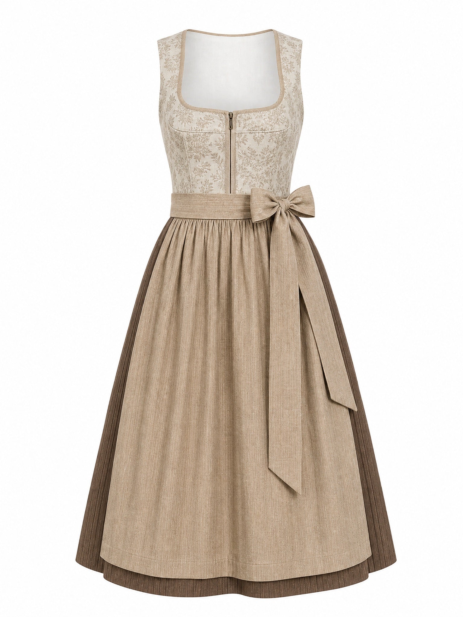 Dirndl Lara in Haferbeige mit Warmer Sand Schürze - Vorderansicht
