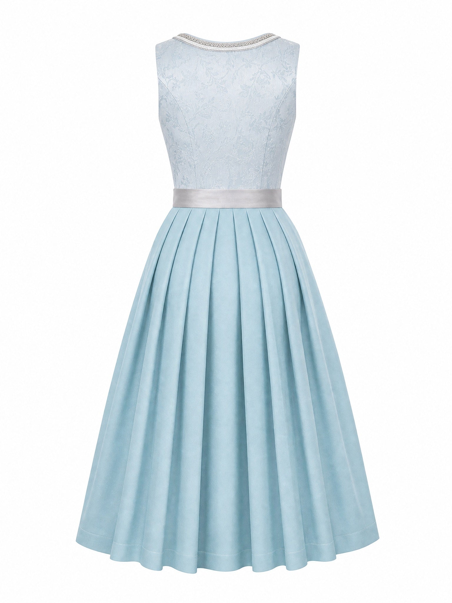 Dirndl Nadja in Eisblau mit Perlgrau Schürze - Rückansicht