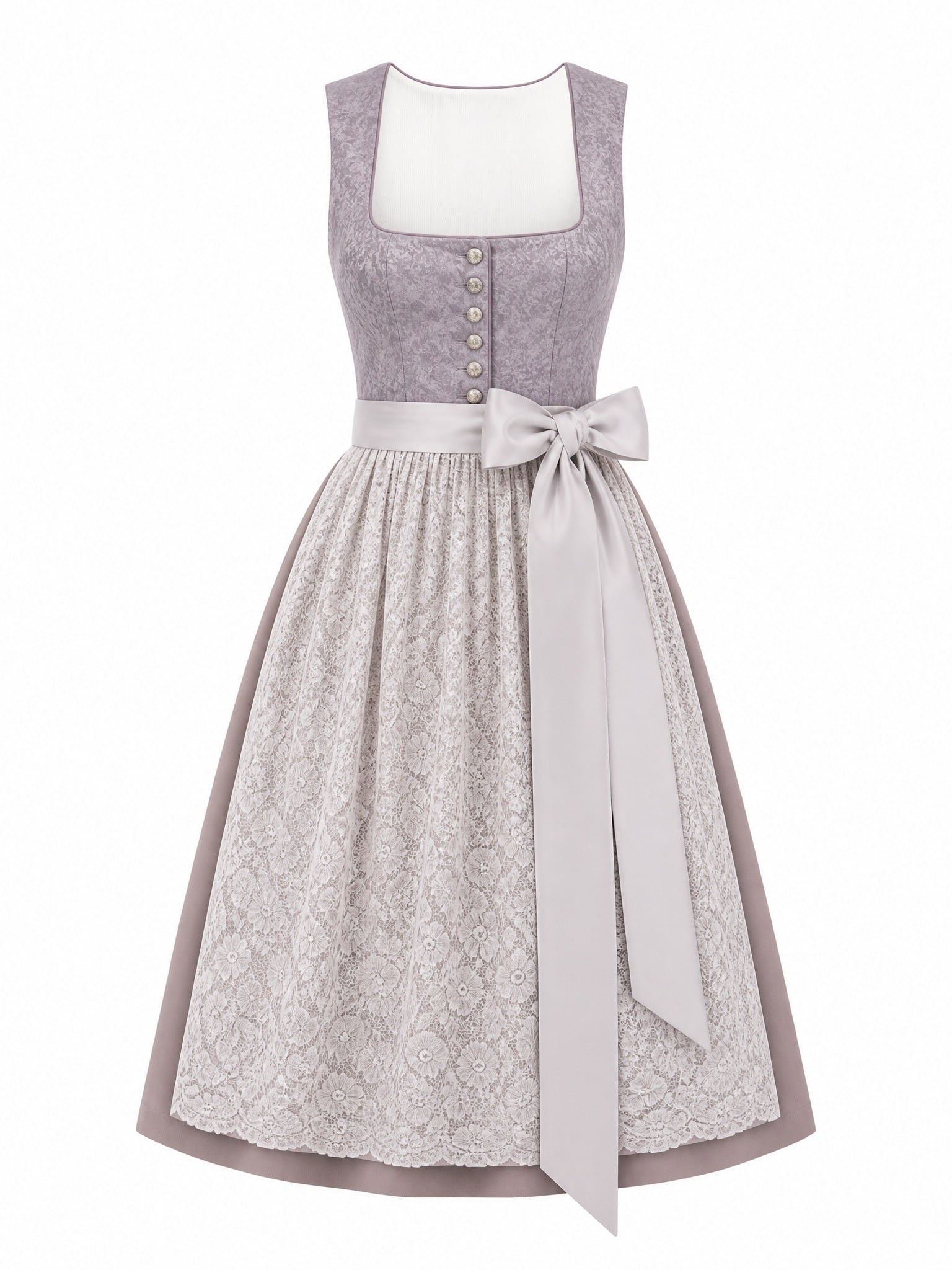 Dirndl Vera in Alt-Lavendel mit Elfenbein Schürze - Vorderansicht