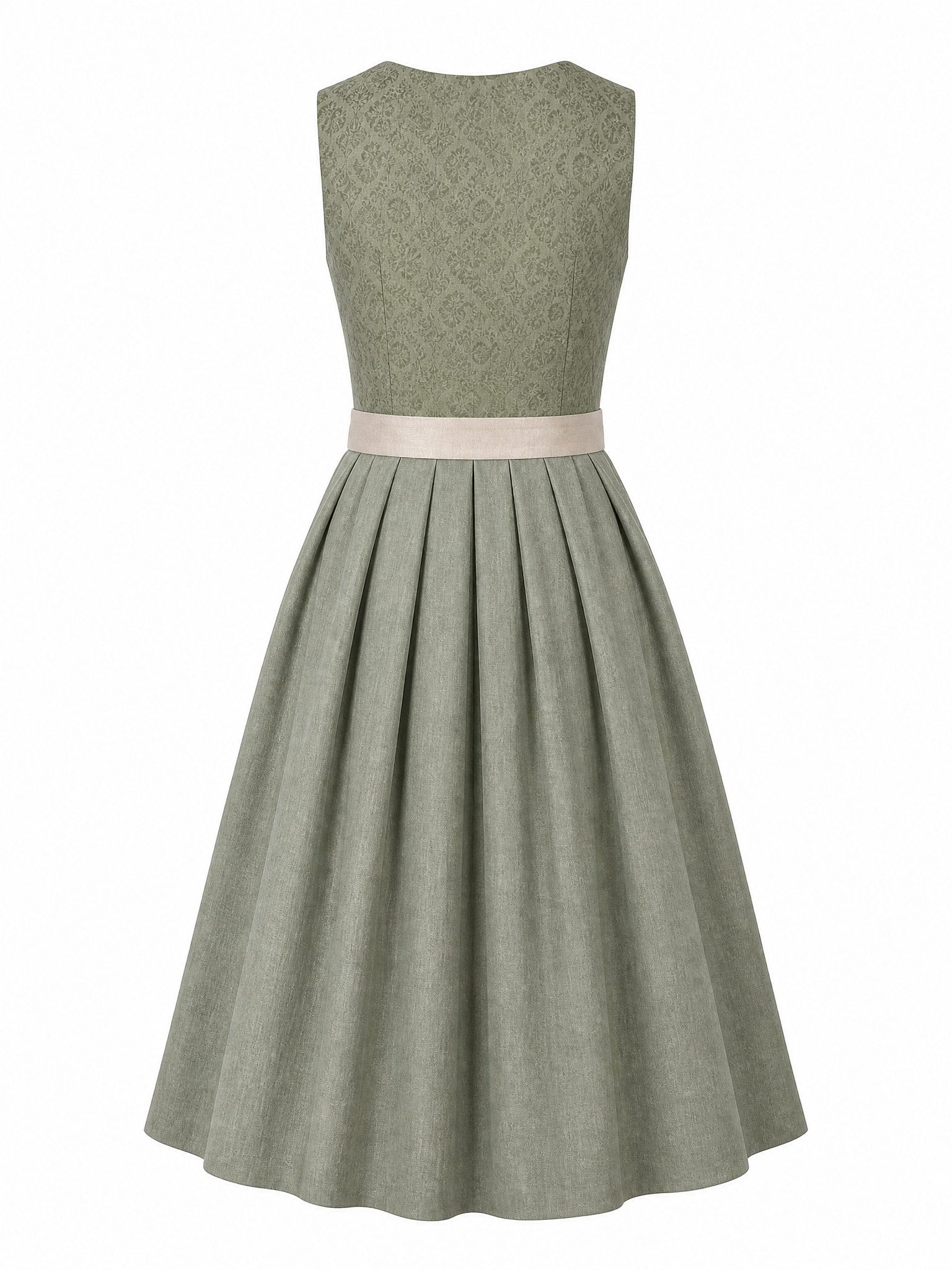 Dirndl Annika in Moosgrün mit Warmer Sand Schürze - Rückansicht