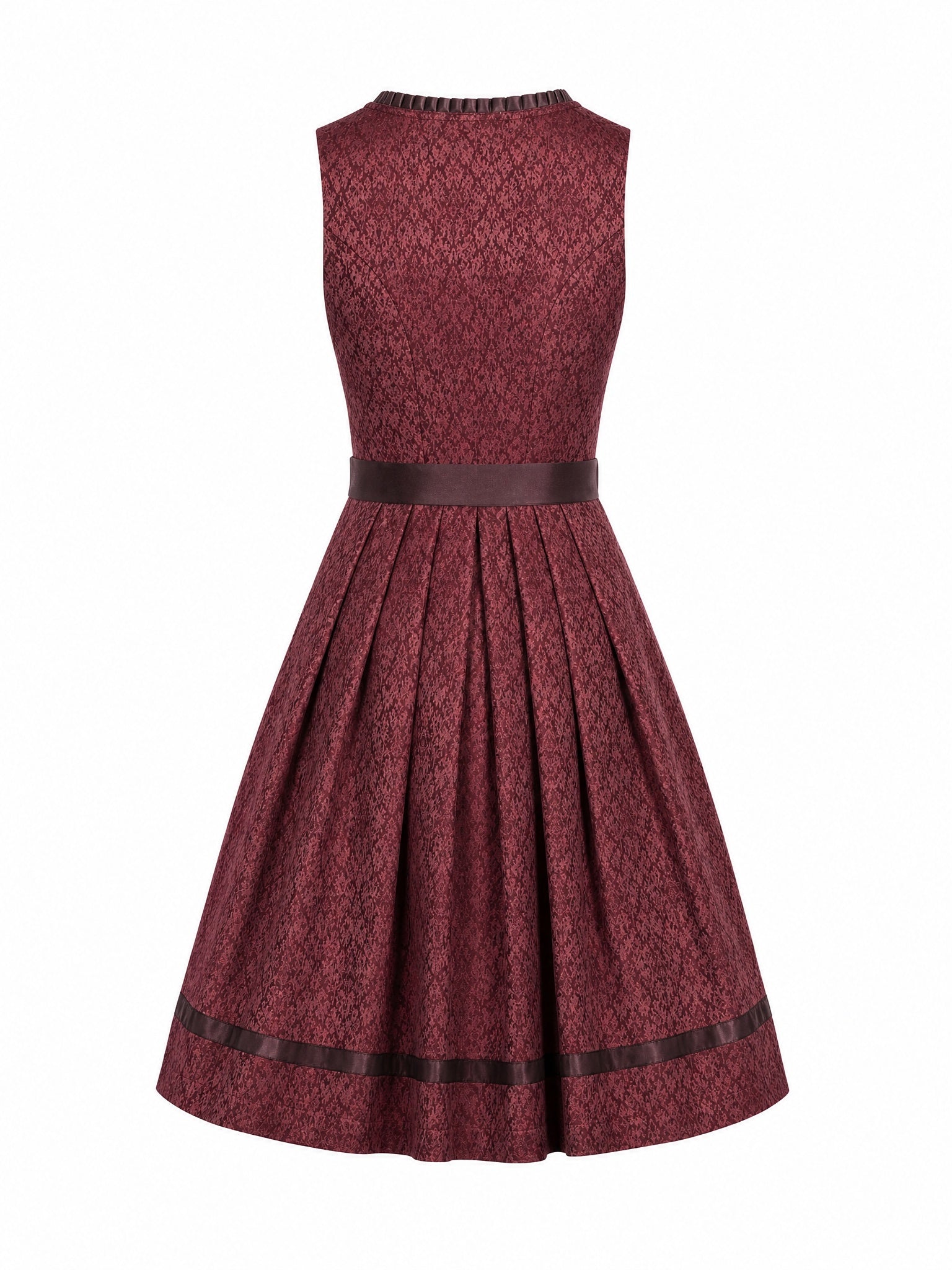 Dirndl Cecilia in Weinrot mit Taupe Schürze - Rückansicht