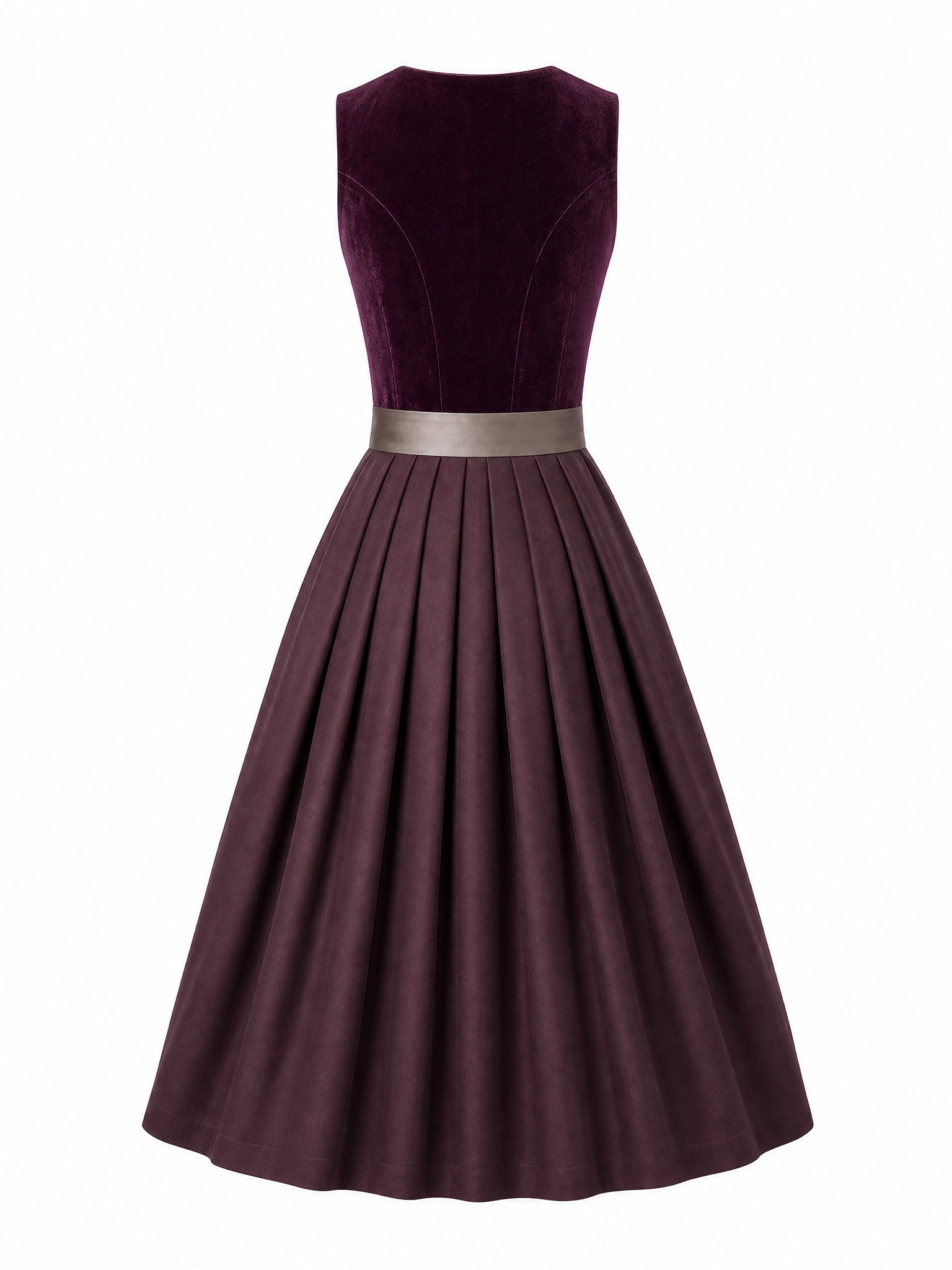 Dirndl Pia in Brombeere mit Taupe Schürze - Rückansicht