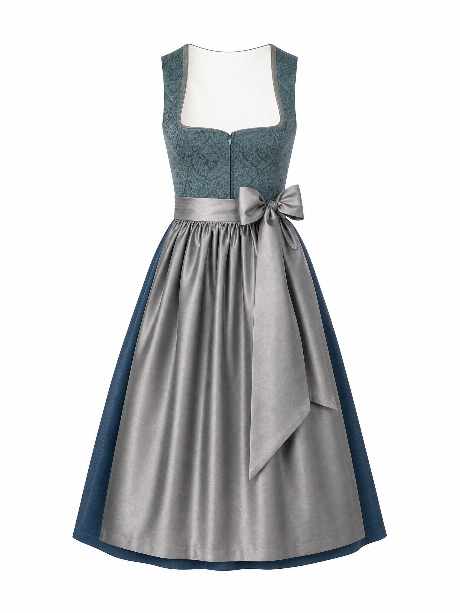 Dirndl Teresa in Rauchpetrol mit Pewtergrau Schürze - Vorderansicht