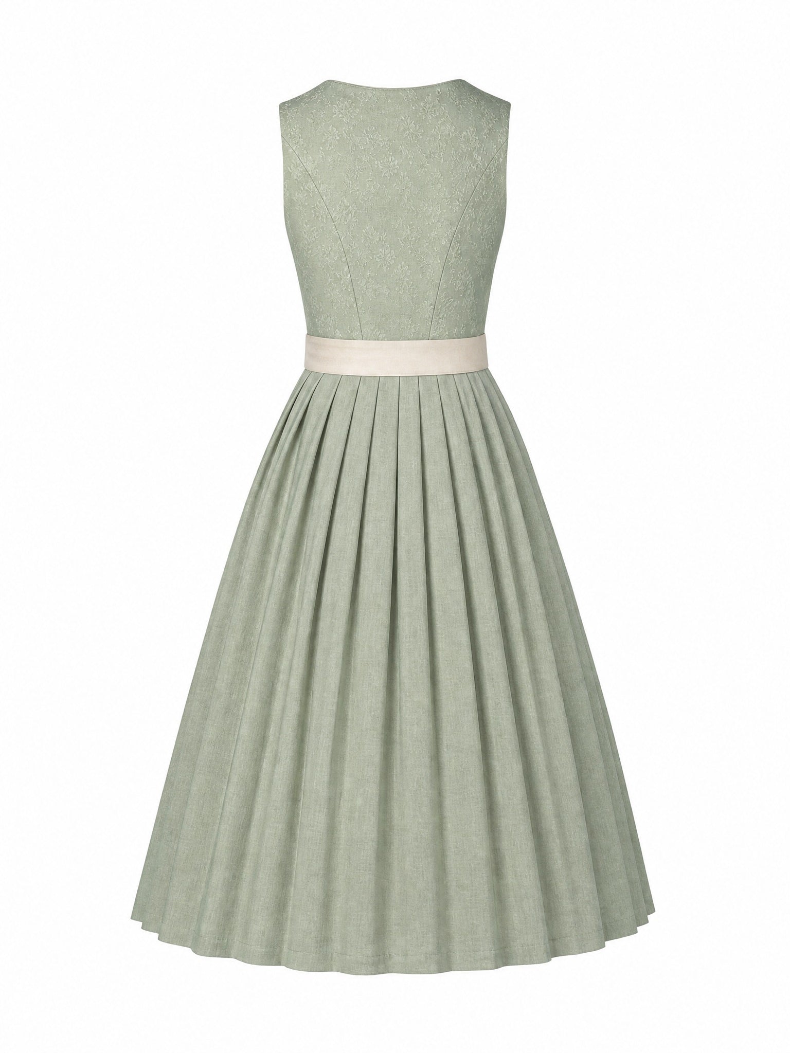 Dirndl Johanna in Mineralgrün mit Elfenbein Schürze - Rückansicht