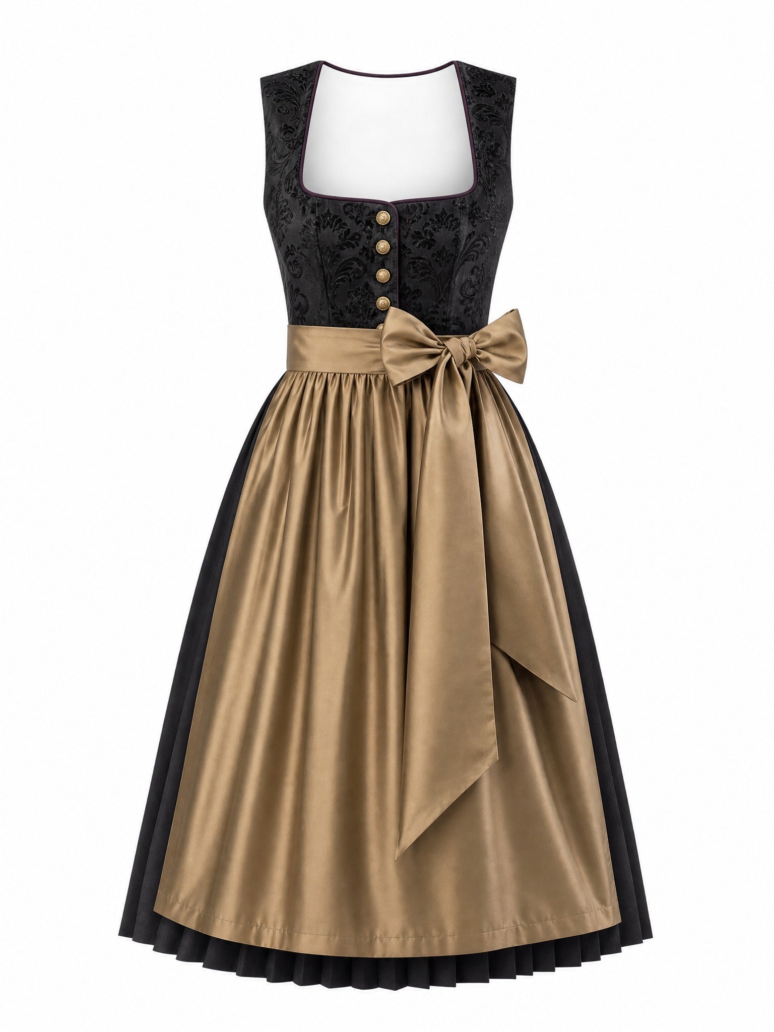 Dirndl Klara in Anthrazit mit Antikgold Schürze - Vorderansicht
