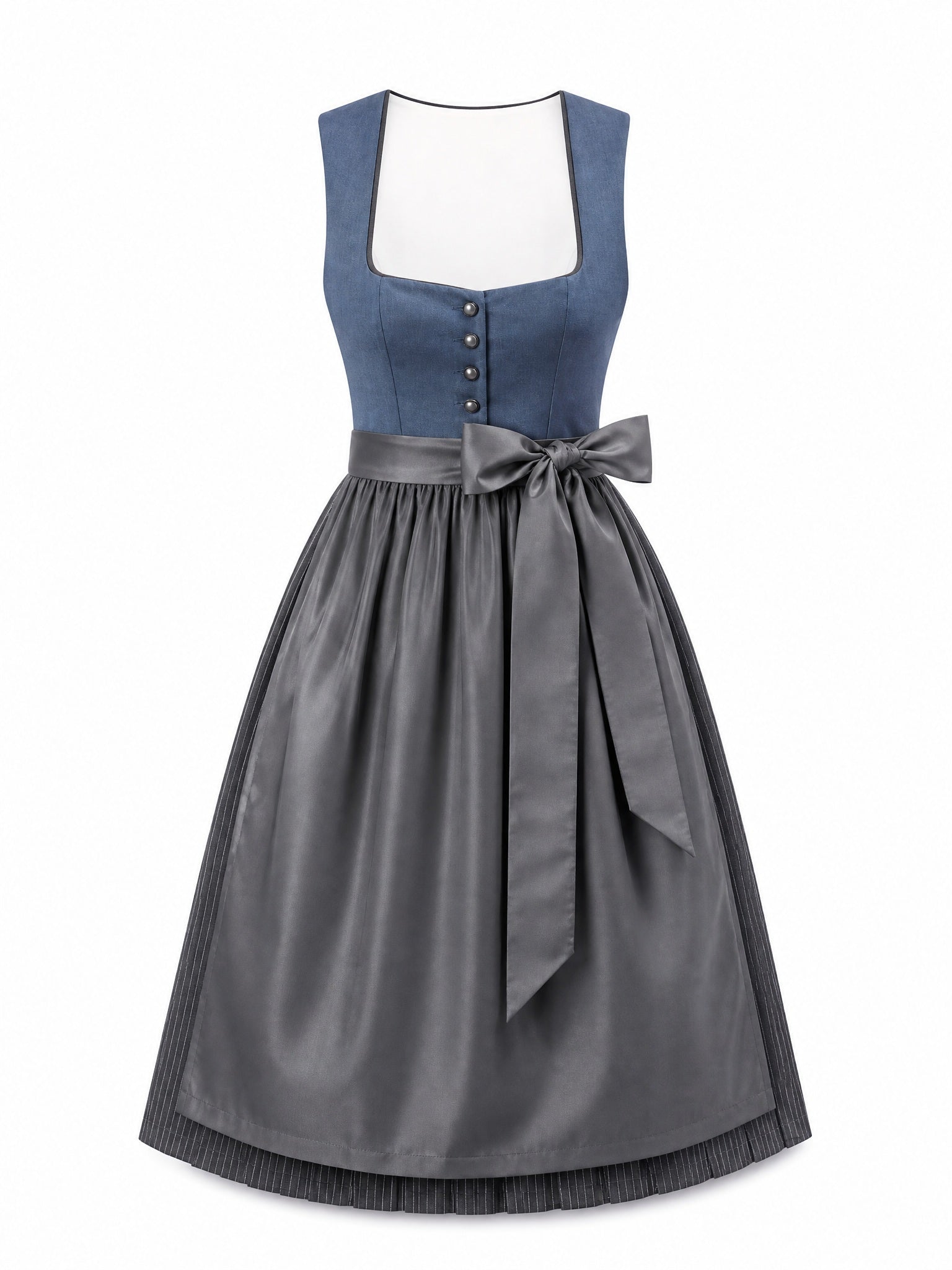 Dirndl Mara in Stahlblau mit Sturmgrau Schürze - Vorderansicht