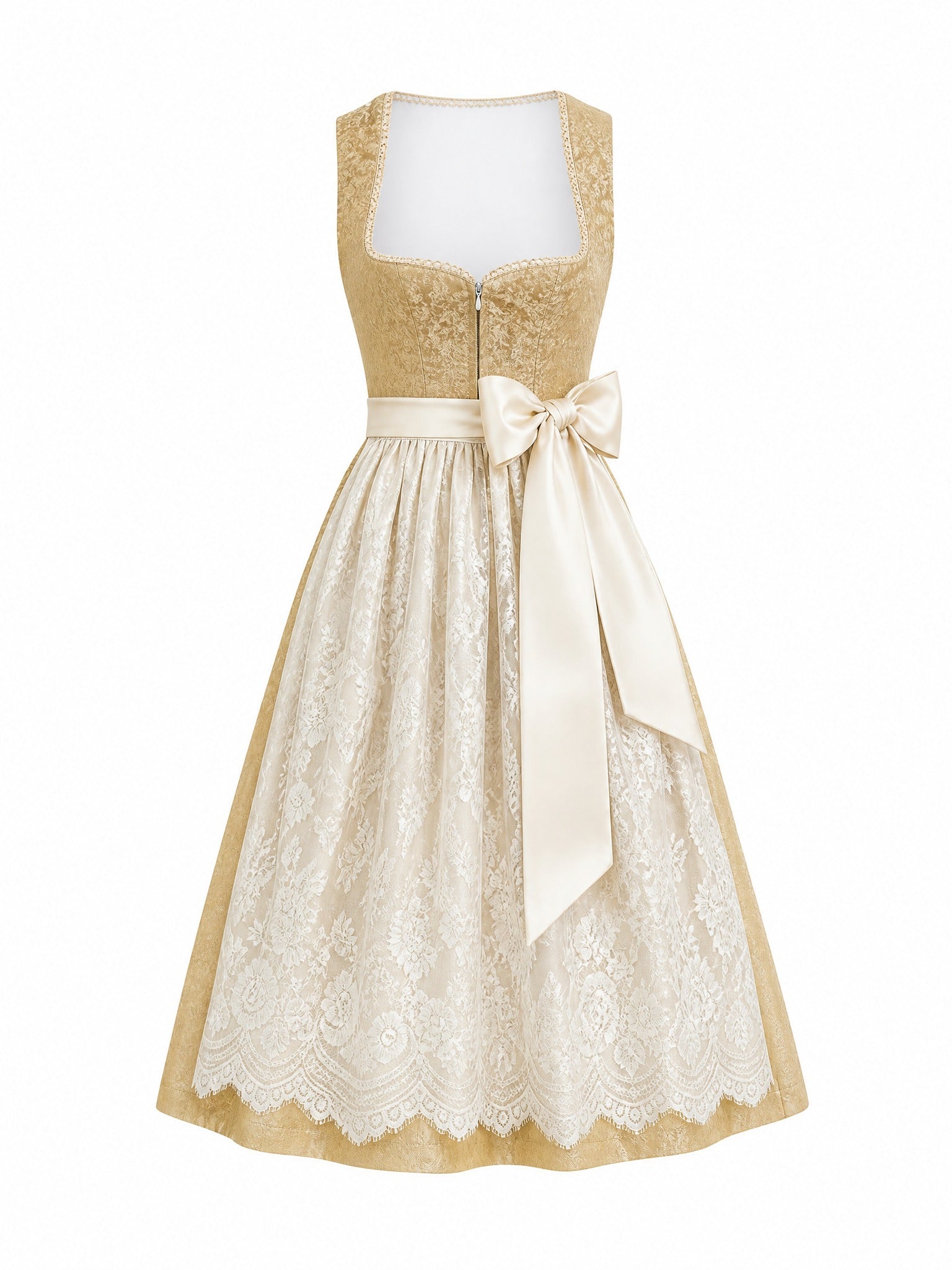 Dirndl Nadja in Weizengold mit Elfenbein Schürze - Vorderansicht