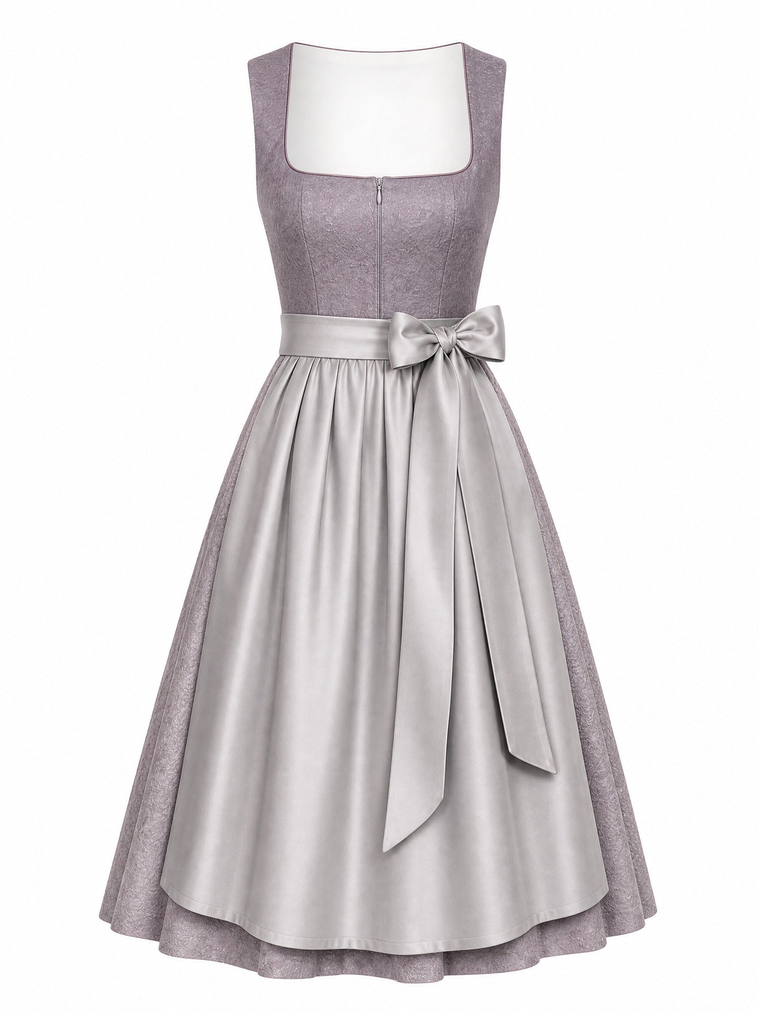 Dirndl Rosalie in Rauchflieder mit Perlgrau Schürze - Vorderansicht